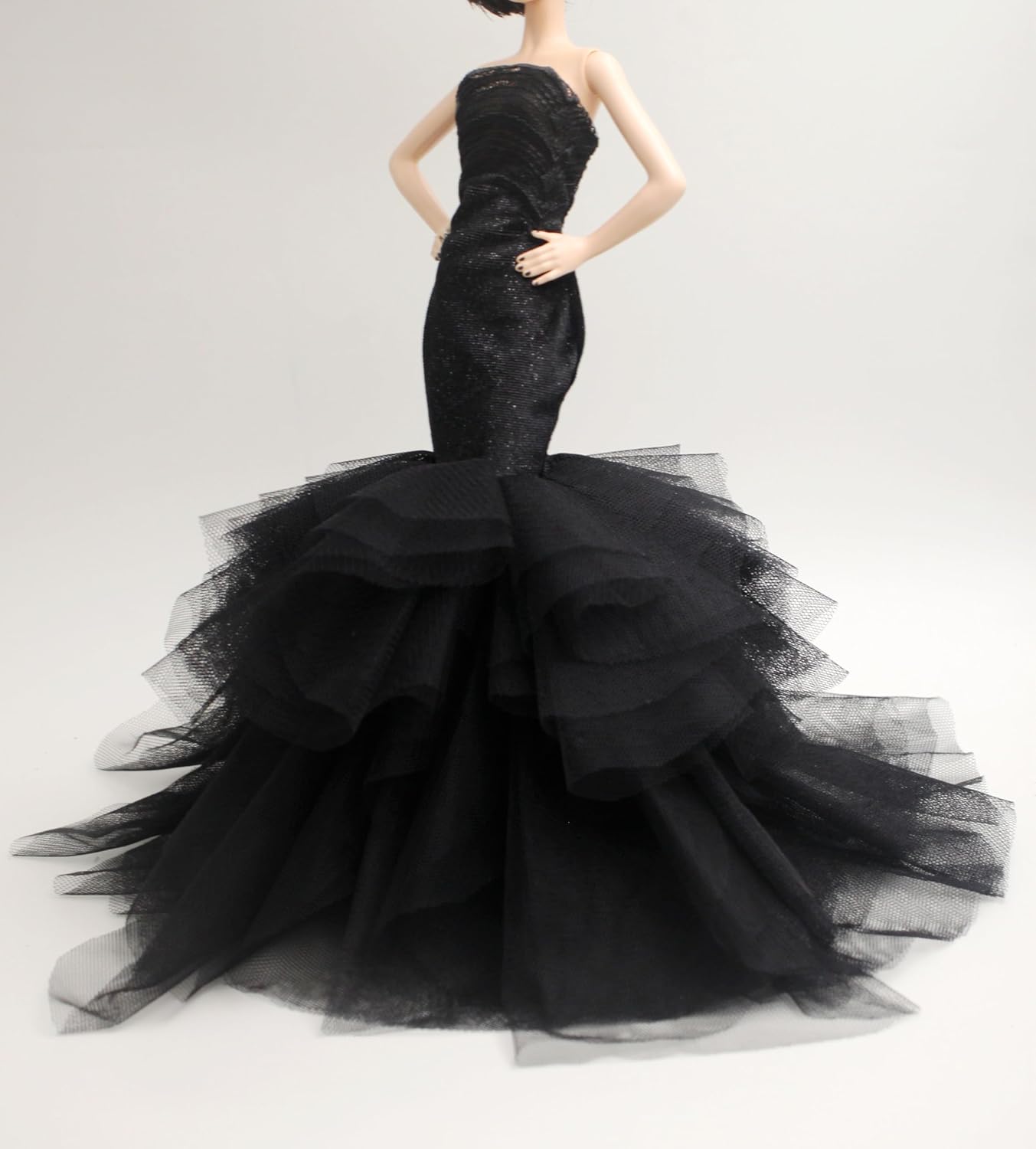 Handmade Cora Gu Classic Shimmery Black Velvet Embroidery Mermaid Dress Wedding Gowns Fit for 12" Fashion Doll and Doll's not Included