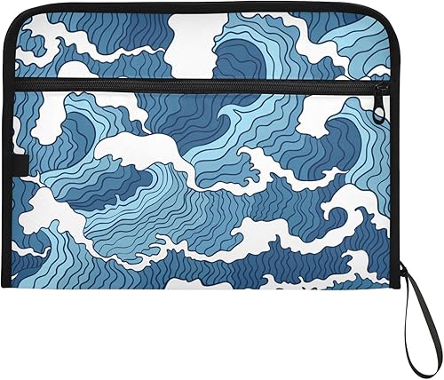 Miniatura 7 de susiyo Carpeta expansoria japonesa abstracta con ondas oceánicas azules, carpeta de archivo de acordeón tamaño carta A4 de 13 bolsillos