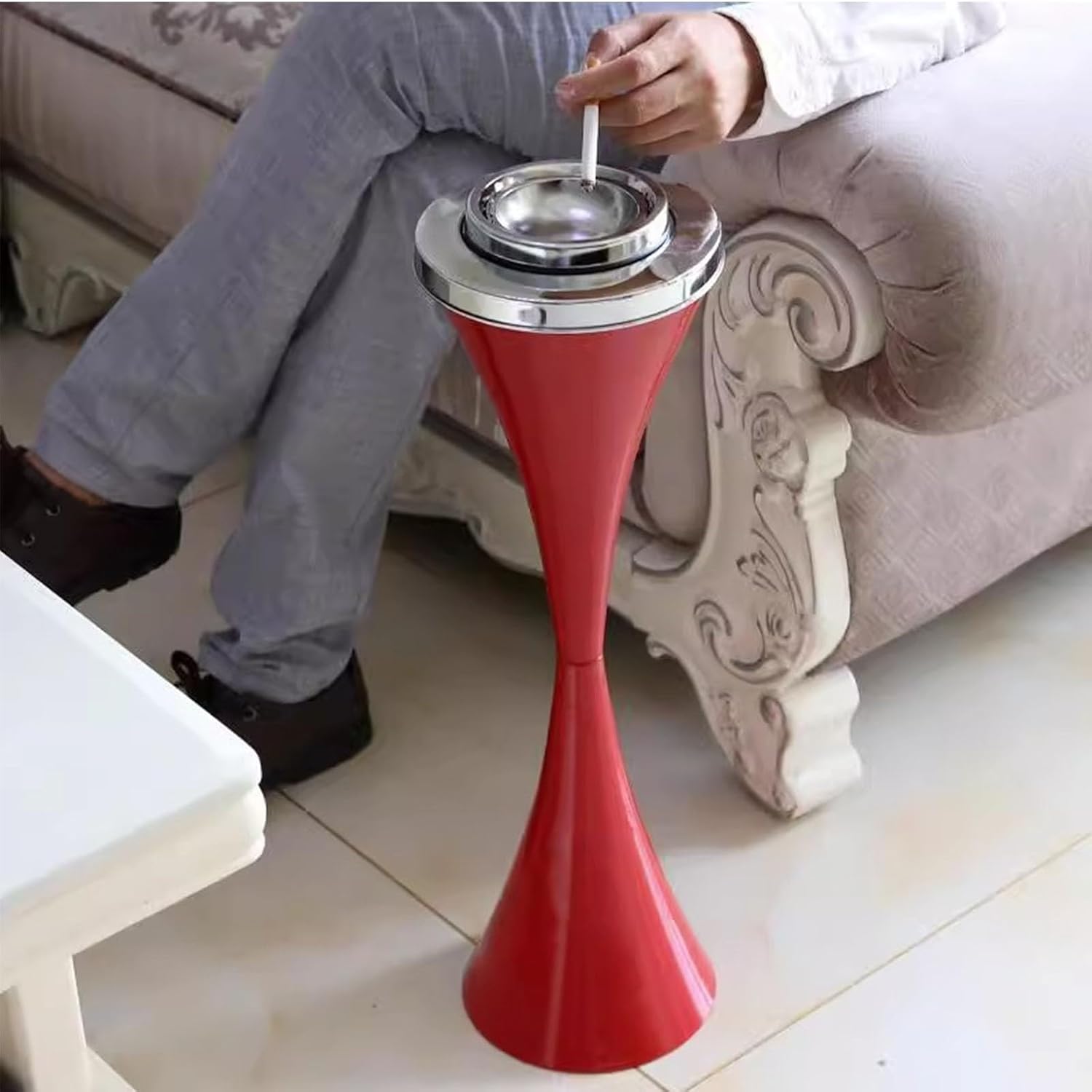 Outdoor Standing Ashtray, Large and Tall Outdoor Ashtray,Commercial Metal Smokers Cigar Ash Tray Container for Cigarette Butt Receptacle Disposal(Black)