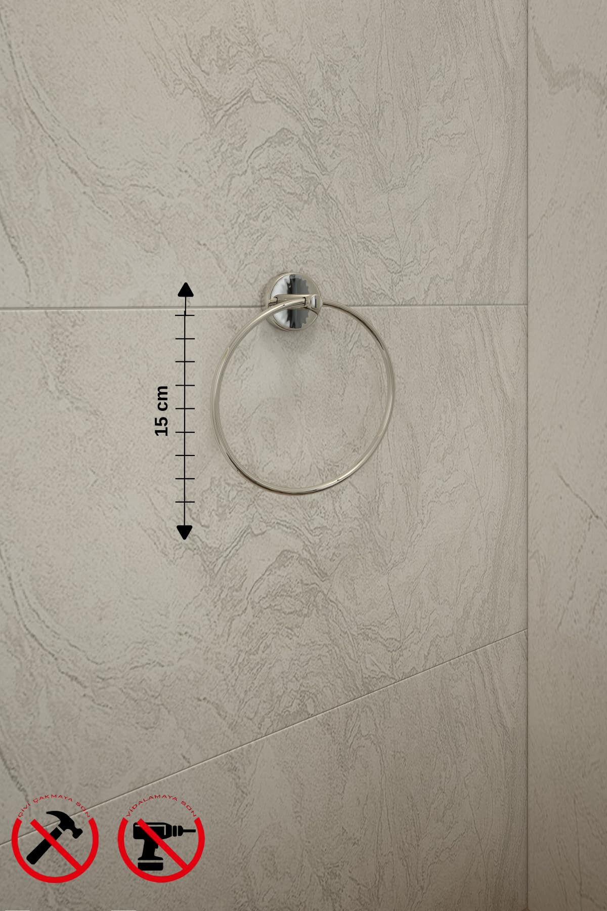 Alper Banyo İris Krom Kaplama Halka Havluluk, Yapışkanlı ve Vidalı Montajlı Banyo Havlu Askısı, 35 mm Oval Bantlı, Parlak Yüzey