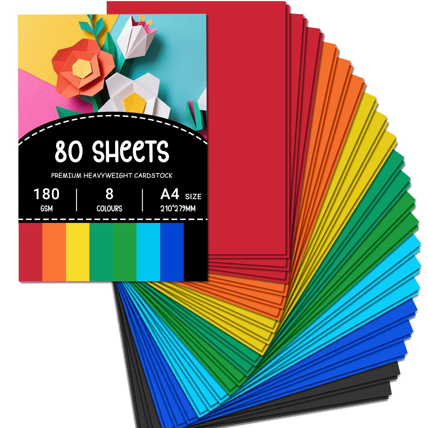 Papier Cartonné A4 180 g/m² 8 Couleurs 80 Feuilles