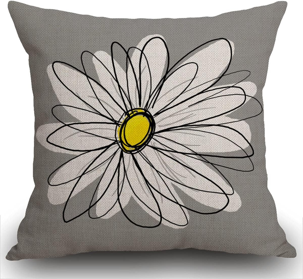 Custom Fashion Home Decor Cushion Case Grey and White Trendy Daisy with Gray and Yellow Square Throw Pillow Cover Pillowcase 18x18 Inches 45X45cm