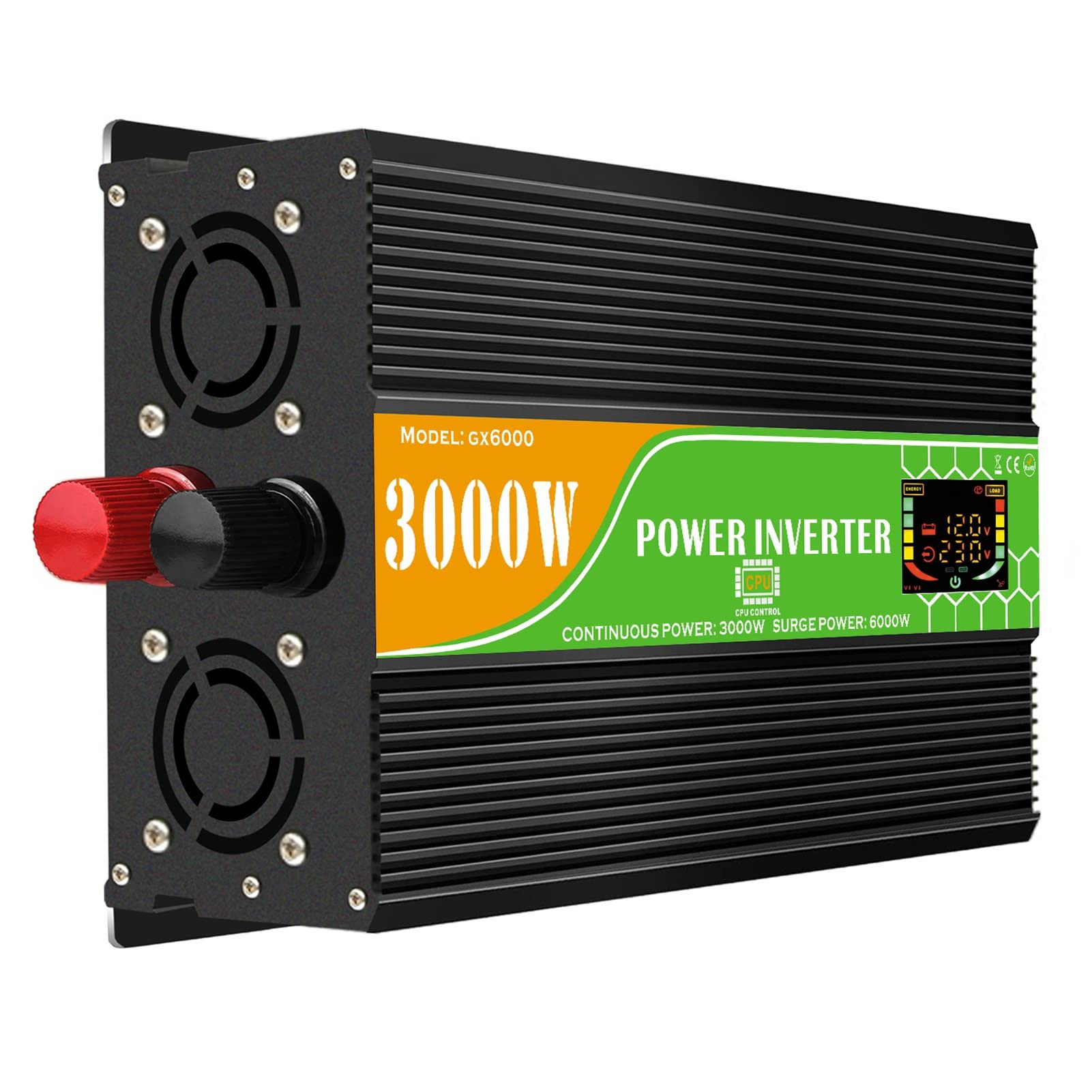 3000w inversor de alimentación automotriz DC 12v a 220V convertidor AC,con 2 adaptadores Enchufe AC para automóviles,Adecuado para vehículos,Accesorios Campamento necesarios para Viajes por Carretera