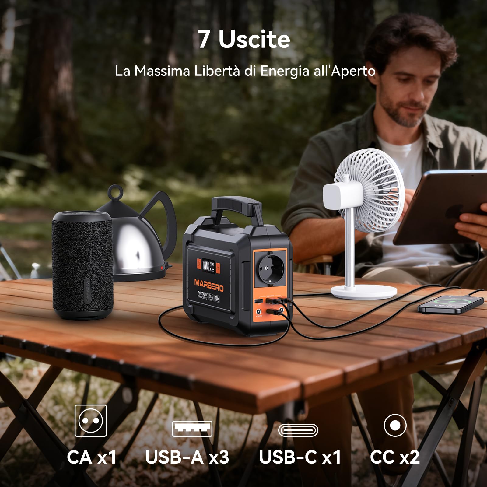 MARBERO Centrale Elettrica Portatile 26,400mAh con Pannello Solare Pieghevole da 30W Power Station 150W con Uscite DC per Strada, Avventura, Campeggio, Casa, Interruzione di Corrente