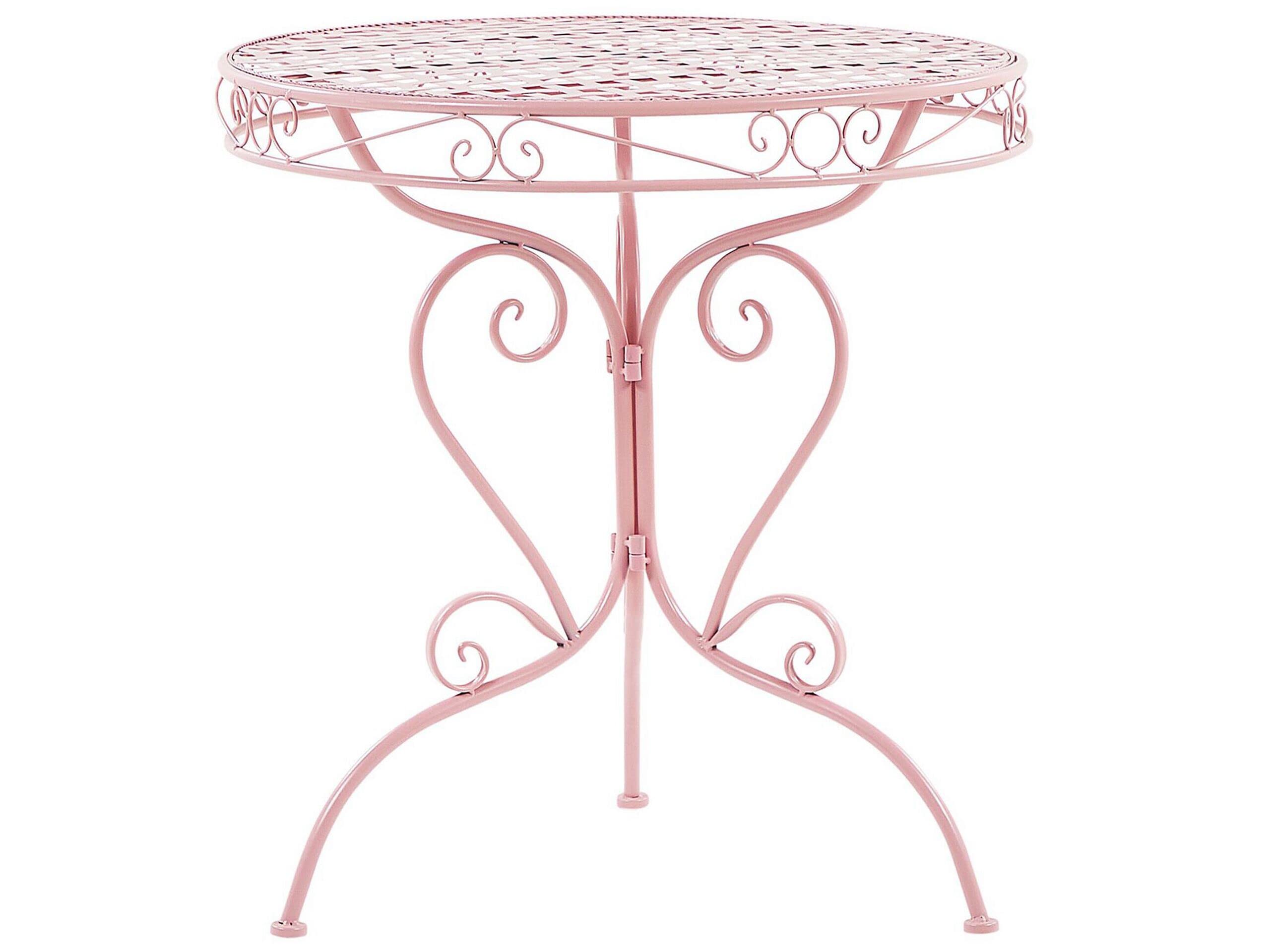 Beliani Table Ronde 70 cm de Type Bistrot en Métal Rose avec Ornaments Décoratifs pour Jardin Terrasse ou Balcon au Style Classique et Romantique