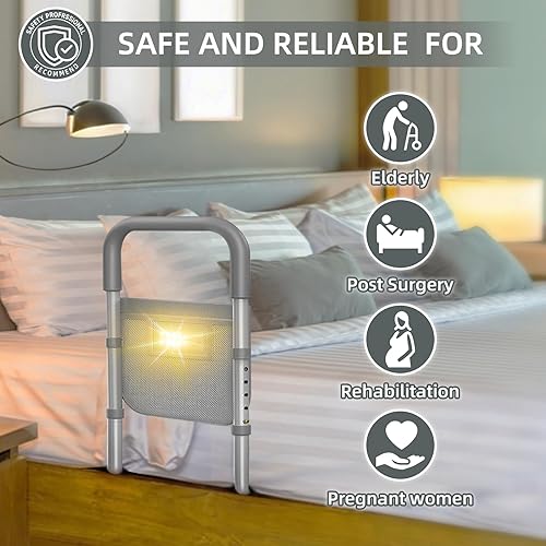 Miniatura 8 de Rieles de cama para adultos mayores rieles ajustables de asistencia de cama para personas mayores y pacientes con bolsa de almacenamiento - Barra de