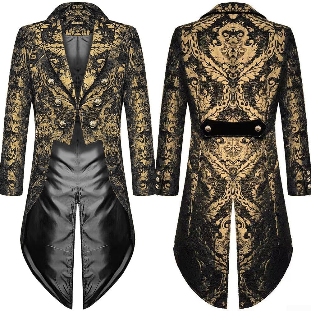 Giacca vintage da uomo, stile steampunk, gotico vittoriano, giacca medievale da smoking per costume di Halloween (XL oro)