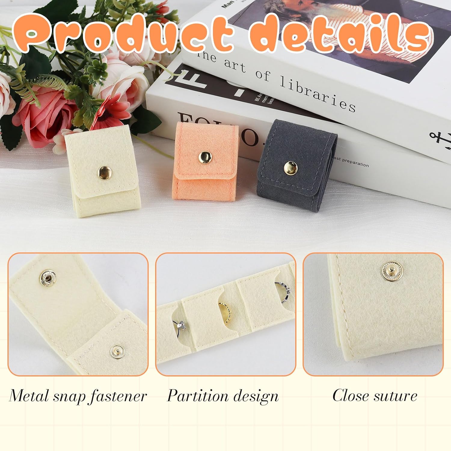 2PCS Mini Jewelry Travel Case, 4 Grids Small Foldable Jewelry Travel Case, Travel Jewelry Roll Bag with Buckle for Rings, Earrings (2, Grey) image 3