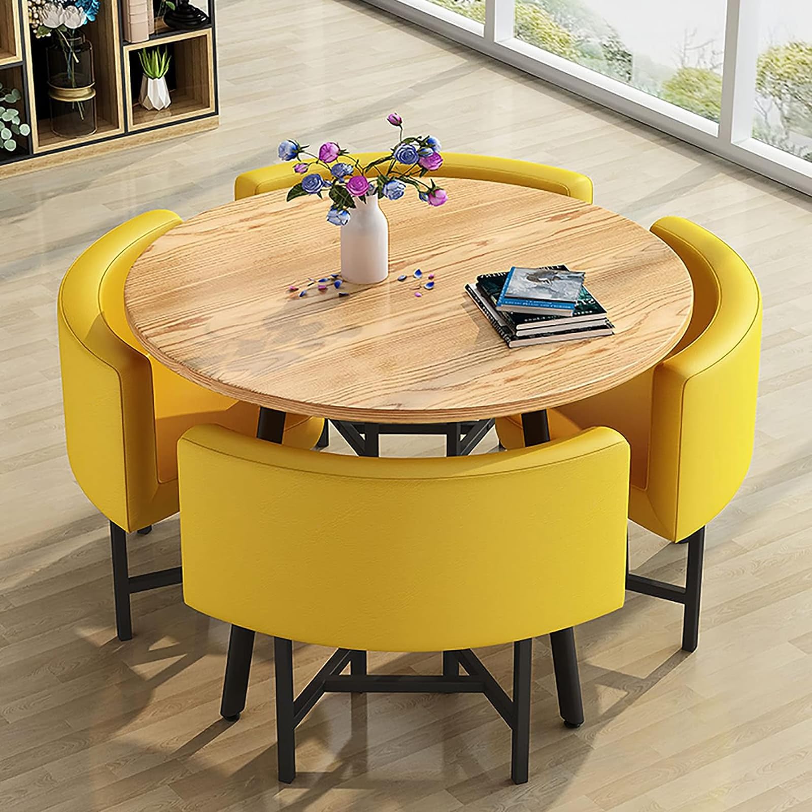 ASerZenith Modern Round Dining Table Set With Chairs Space Saving Design Ideal For Dining Room Living Room Reception Room Conference Table Lounge Stylish And Functional Furniture For Any Space,42