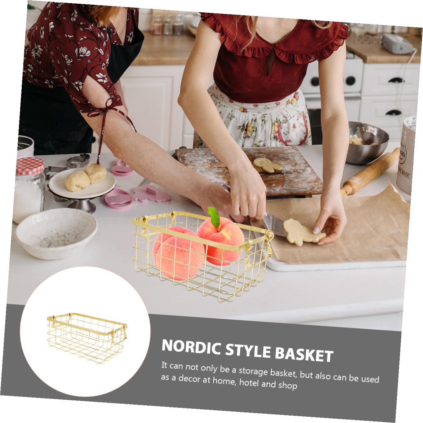 NUOBESTY Metallkorb mit Henkel aus Eisen in Gold für Büro und Schreibtisch Nordischer Stil Einfacher und Praktischer Erfrischungskorb für Obst und Snacks