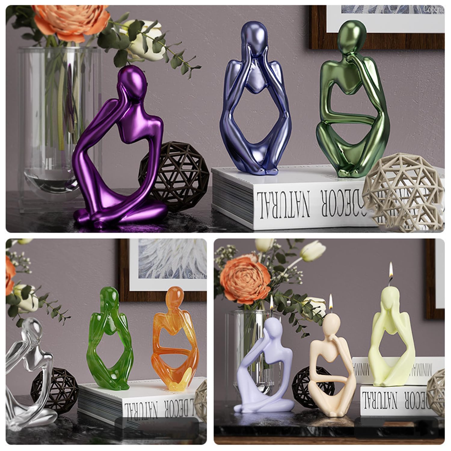 Denker epoxyhars, siliconen vorm, 3 stuks, gietvormen voor beton, siliconen vorm, abstracte kaarsenhouder voor bruiloft, verjaardag, woondecoratie