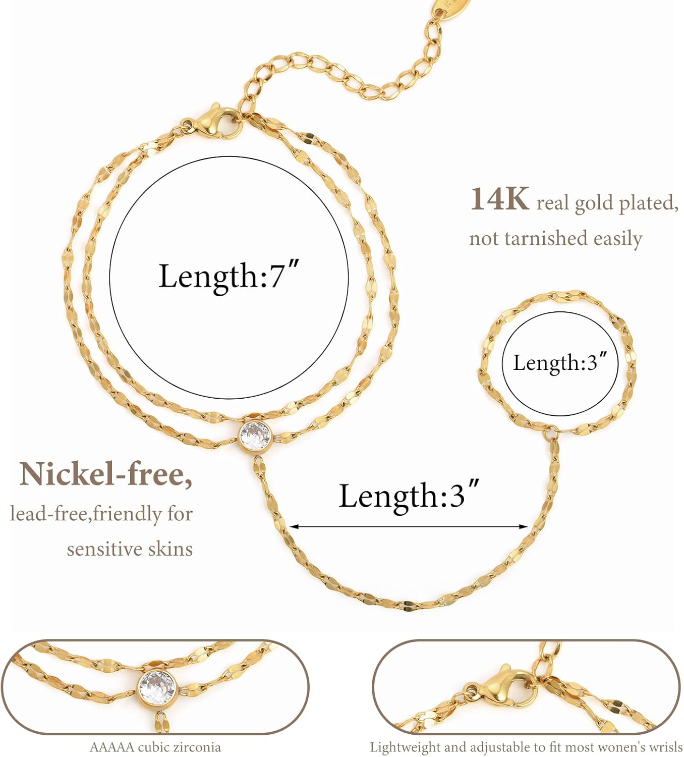 MPRAINBOW Gold Bracelets Jewelry for Women - 18K Gold Plated Hand Chain Ring Bracelet,Adjustable Dainty Chains Stainless Steel Non Tarnish Summer Trendy Gift,Christmas Birthday for Her Girlfriend - Image 7