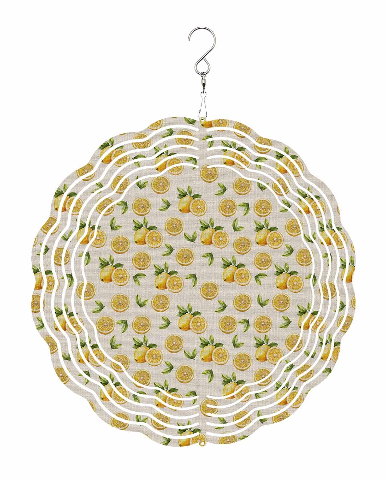 Summer Wind Spinners, Pastoral Lemon Linen Texture Hanging Wind Spinners for Yard and Garden 3D Stainless Steel Metal Sculptures Crafts Ornaments 8 Inch