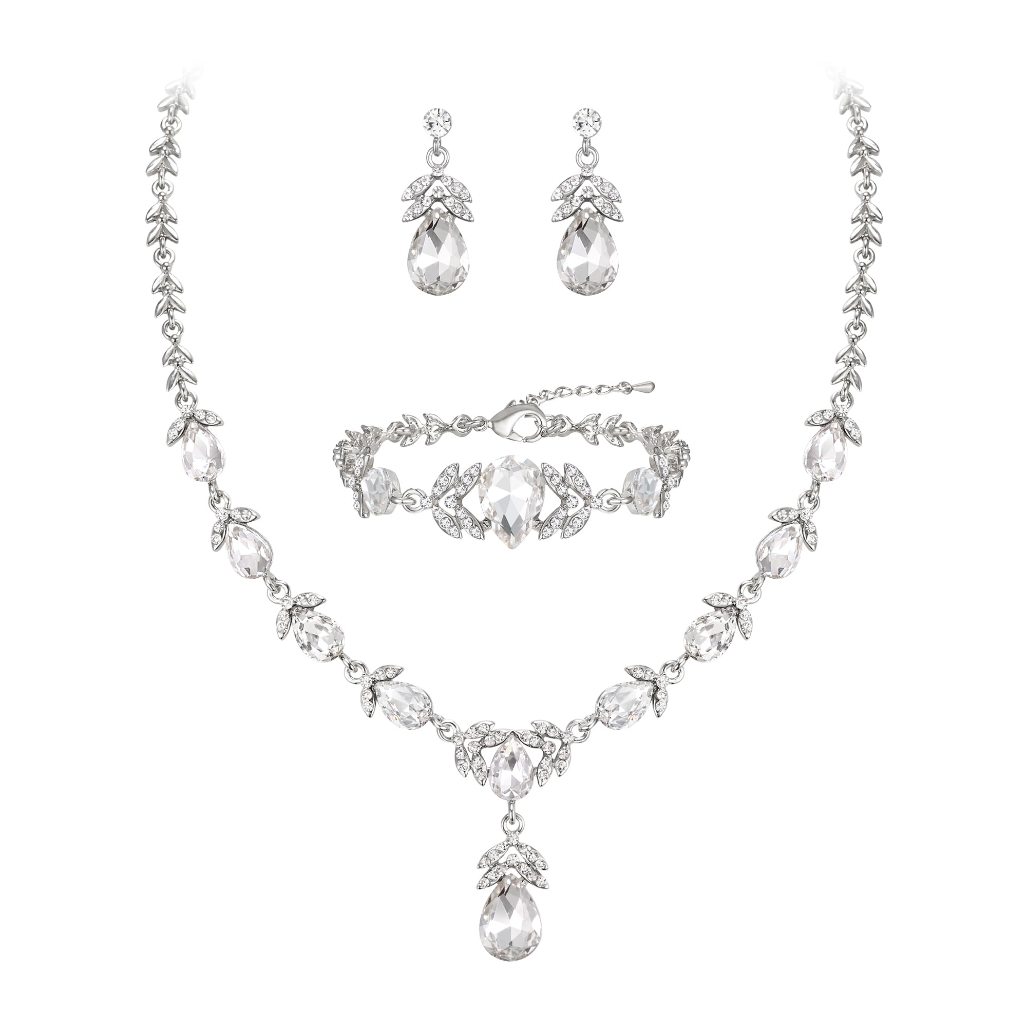 Collar de lágrima de cristal austriaco de bodas Crysdue Elegance Leaf 6