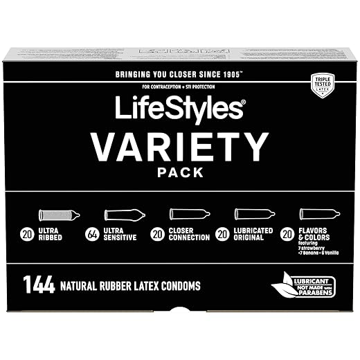 LifeStyles Variety Pack Natural Rubber and Lubricated Latex Condoms, 144 Count, Triple Tested (Pack of 1)