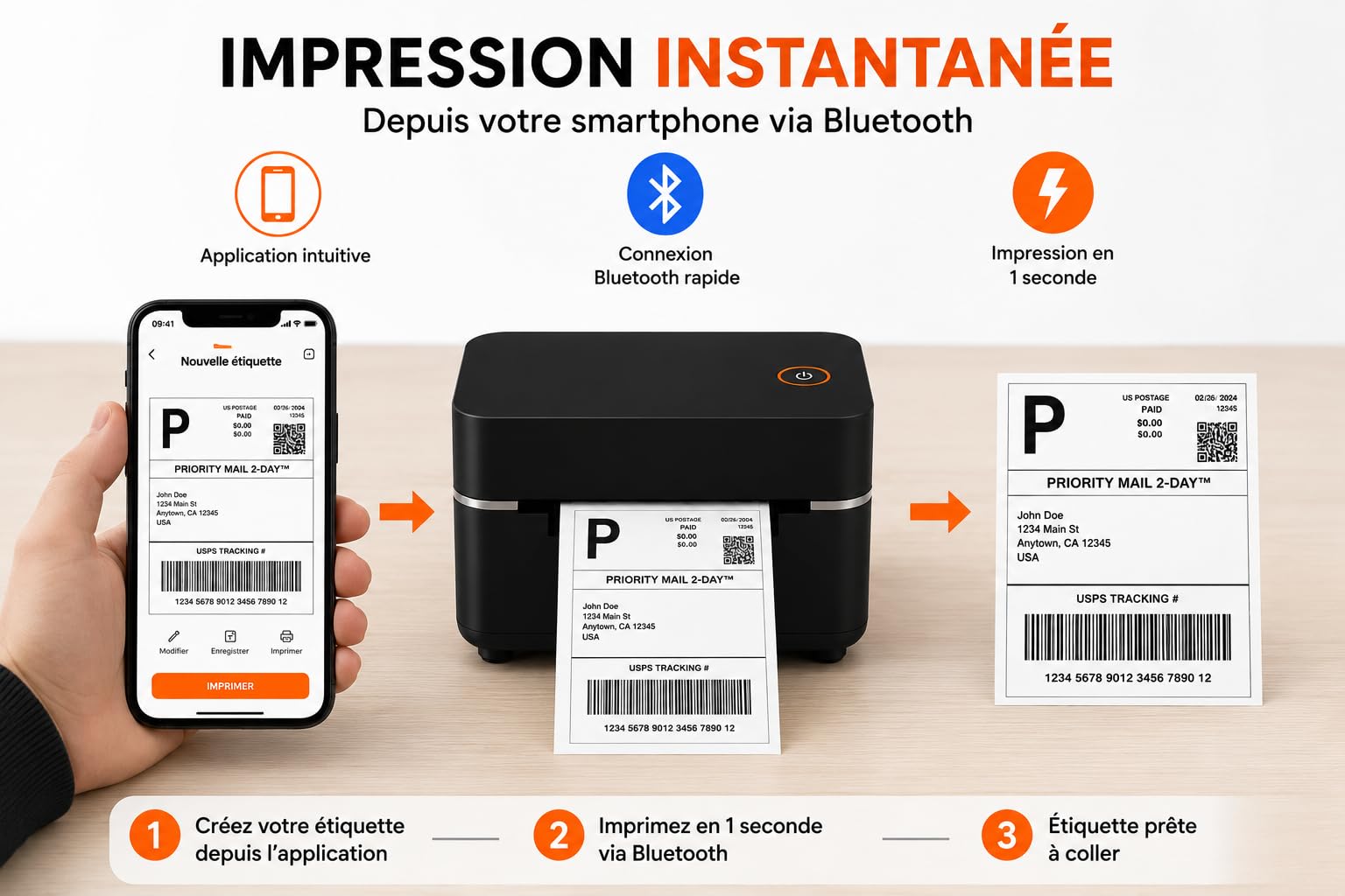 Imprimante Étiquettes Expédition Bluetooth Thermique 4x6 | + 200 Bordereaux 10×15 Offerts | Vinted, Amazon, iPhone, Android