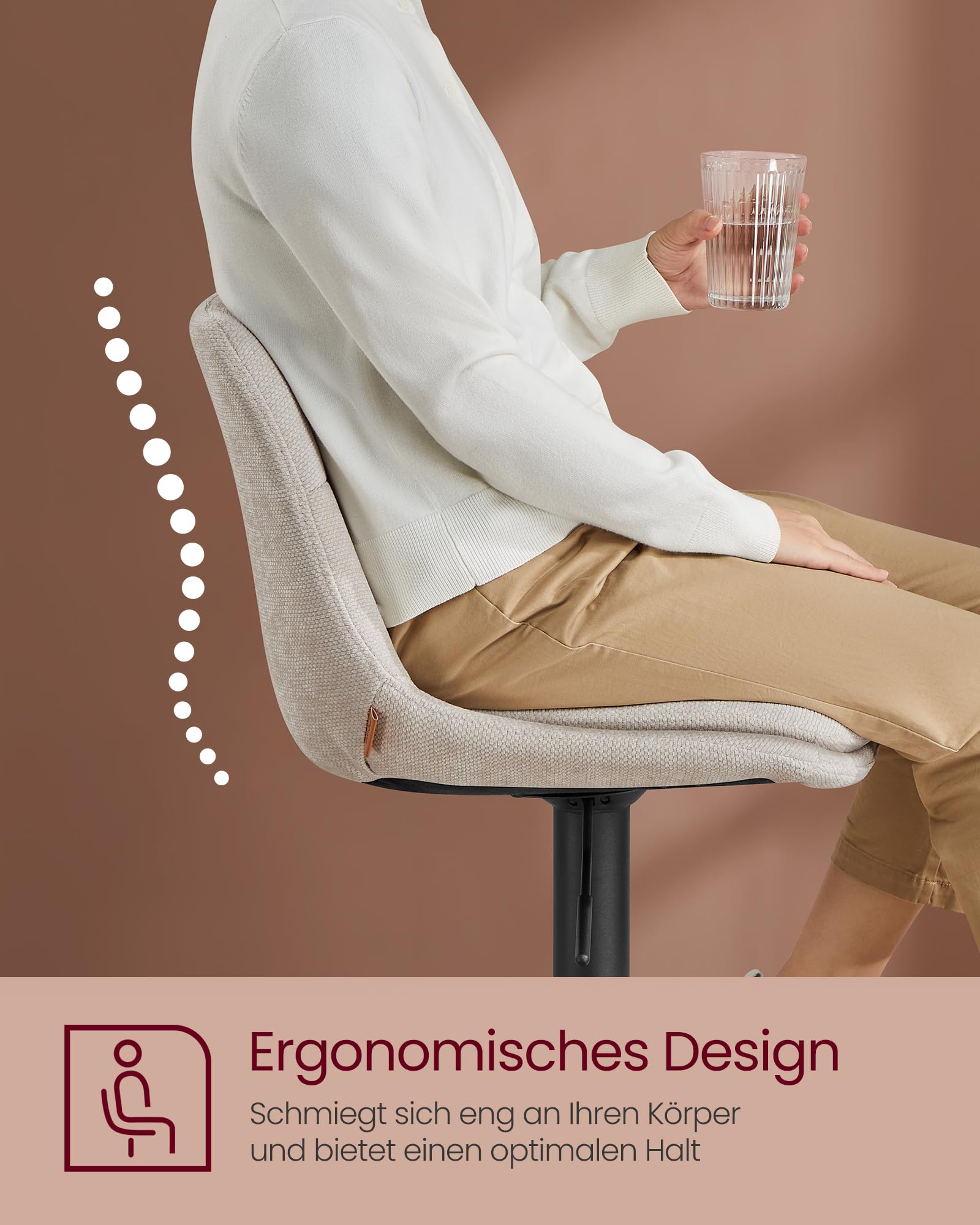 VASAGLE Barhocker 2er Set, Barstühle höhenverstellbar, drehbare Küchenhocker, mit Rückenlehne und Fußstütze, Esszimmer, Theke, Stahl, cremeweiß LJB195W02