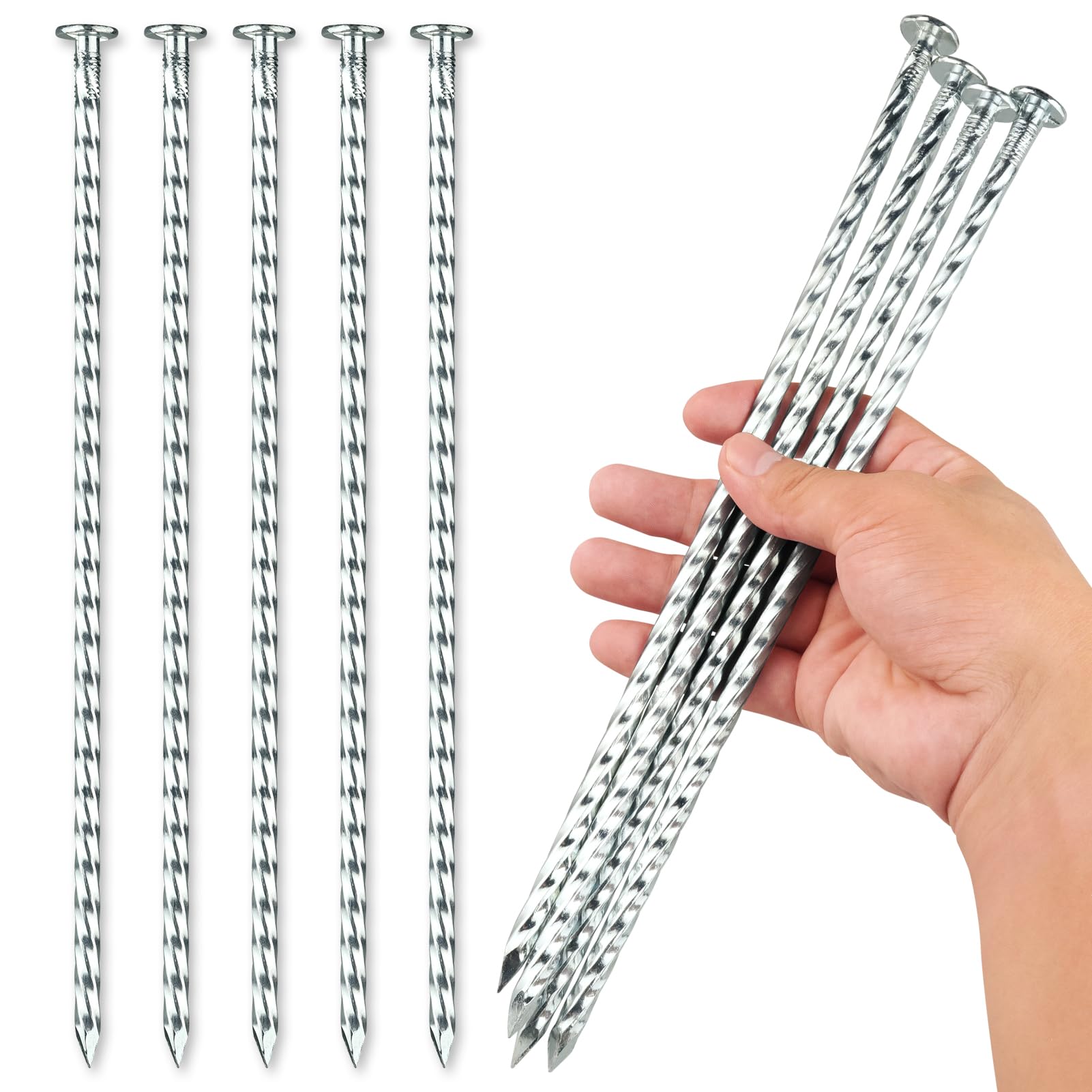 12-Inch Spiral Landscape Stakes, 25 Pcs Galvanized Metal Anchoring Spikes for Paver Edging, Artificial Turf, Weed Barrier, Bright Spike