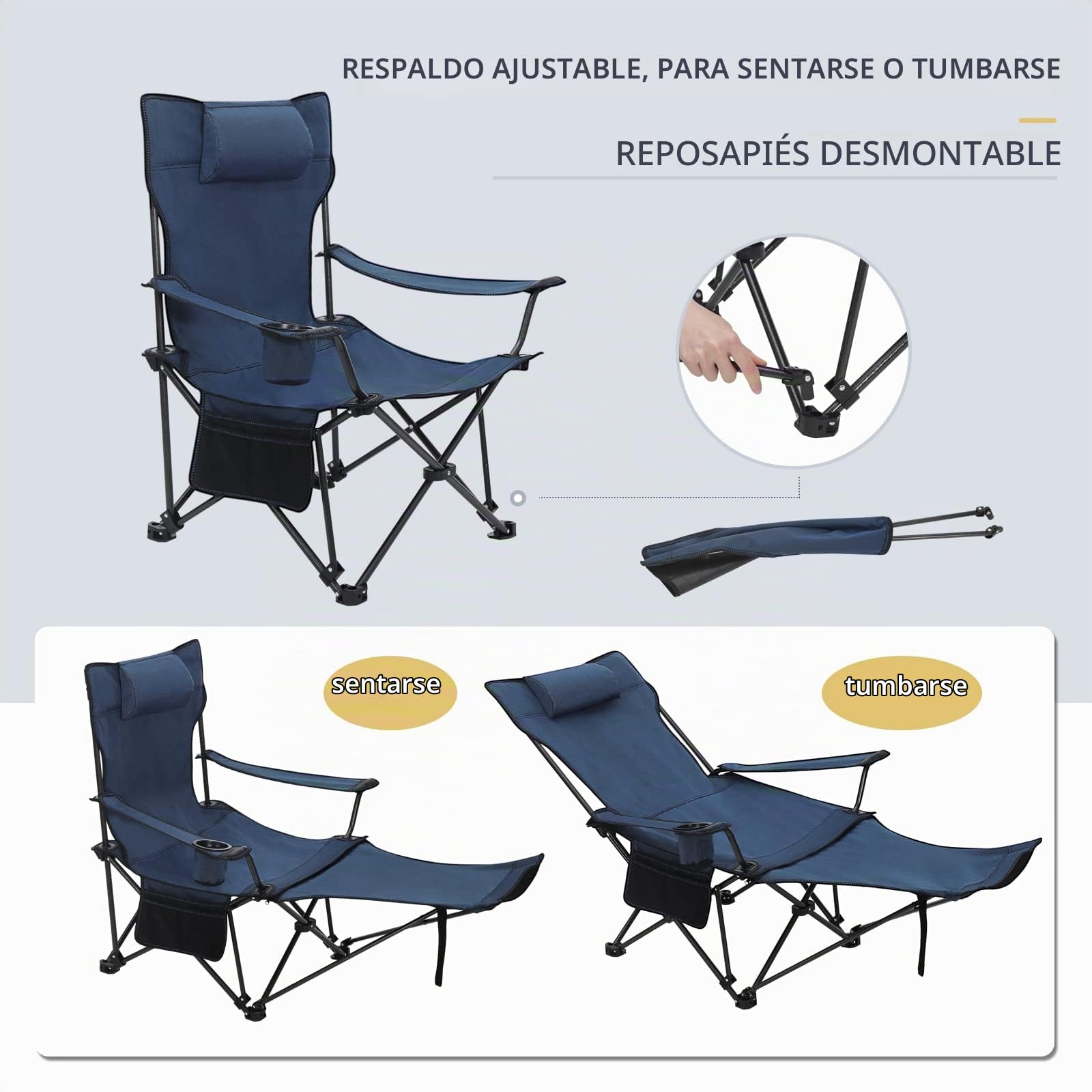 WOLTU Set de 2 Silla Camping Sillas Plegables, Silla de Acampada Portátil, Ligera para Picnic, Playa, Jardín, Pesca, con Portavasos, Azul
