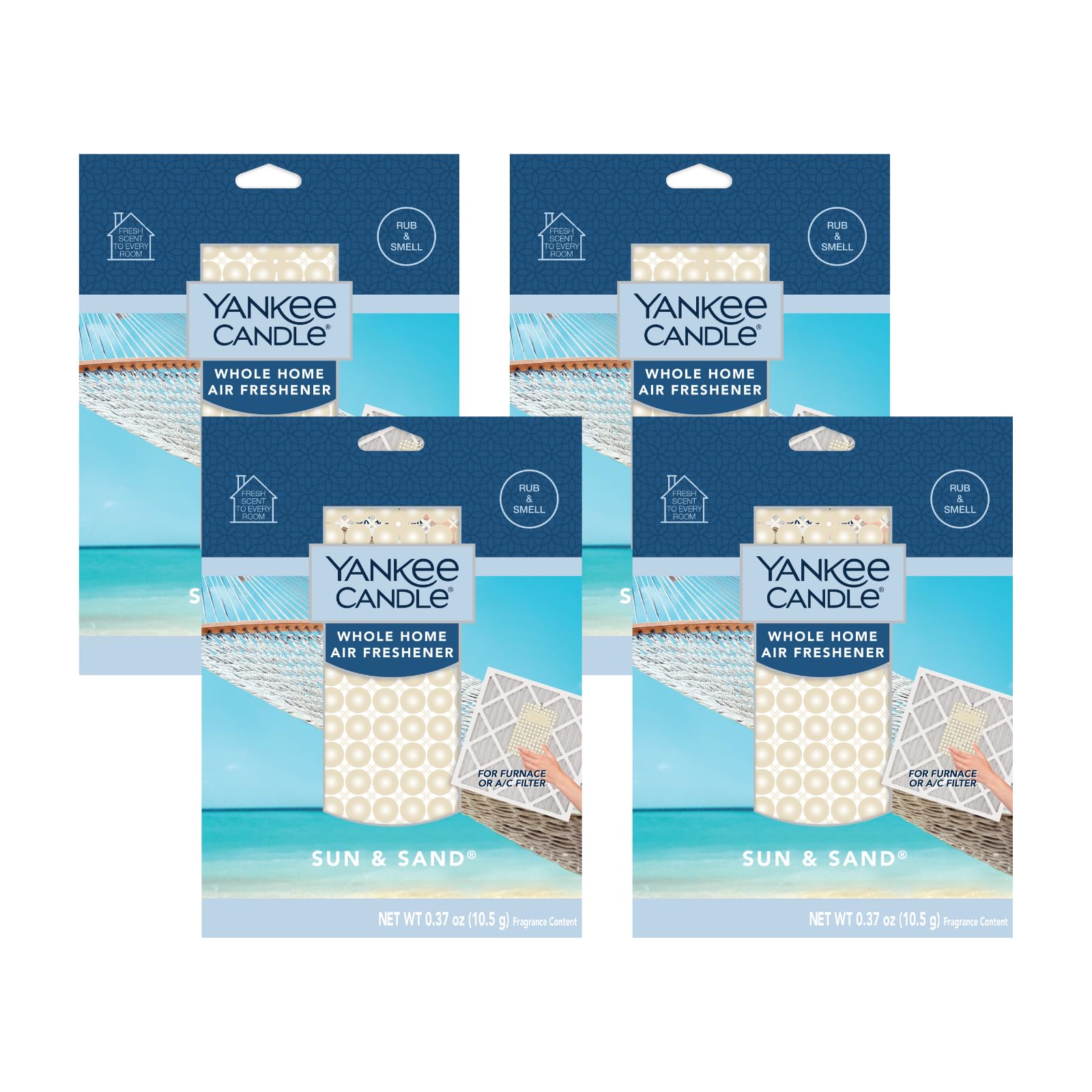 Yankee Candle Whole Home Air Freshener, Long Lasting Odor Eliminating Fragrance for Home, Continuous Room Freshener, Sun &amp; Sand (Pack of 4)