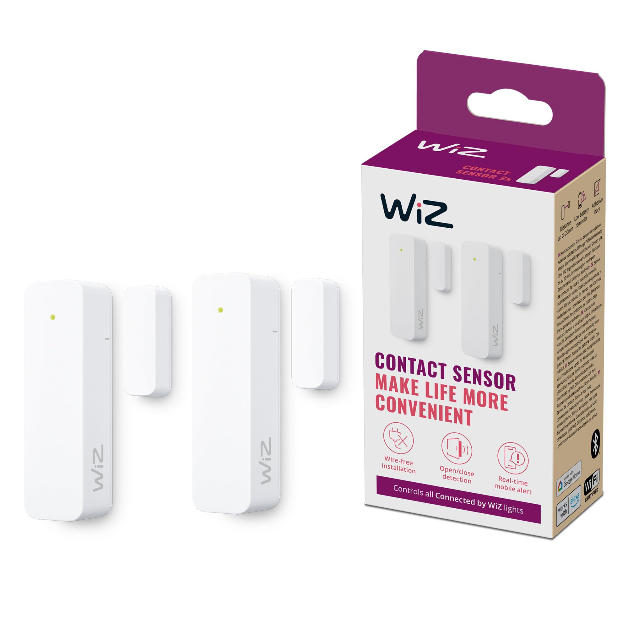 WiZ Contact Sensor – Home Monitoring, Automation, Real-Time Alerts, Light Alarms, Easy Setup, Home Security, Notifications, App Control, Connects with WiZ Camera and Lights, Double Pack