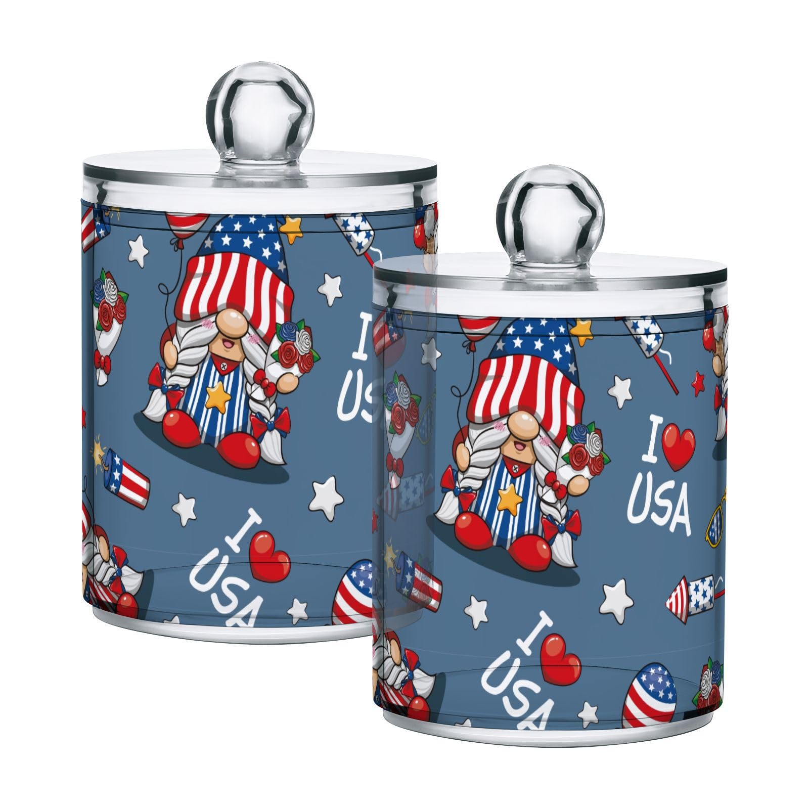 Gnomes Cute-cartoon Restroom Bathroom Organizers with Lid Qtip Holder Dispenser Apothecary Jars Cotton Balls Pads Swabs Holder Jar
