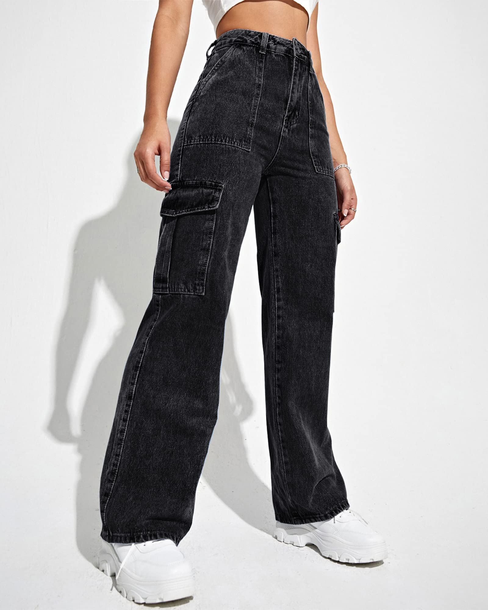 Pantaloni da Donna Cargo High Waisted Baggy Cargo Jeans Straight Leg Y2K Streetwear Trousers 6 Pockets for Women Teen Girl.