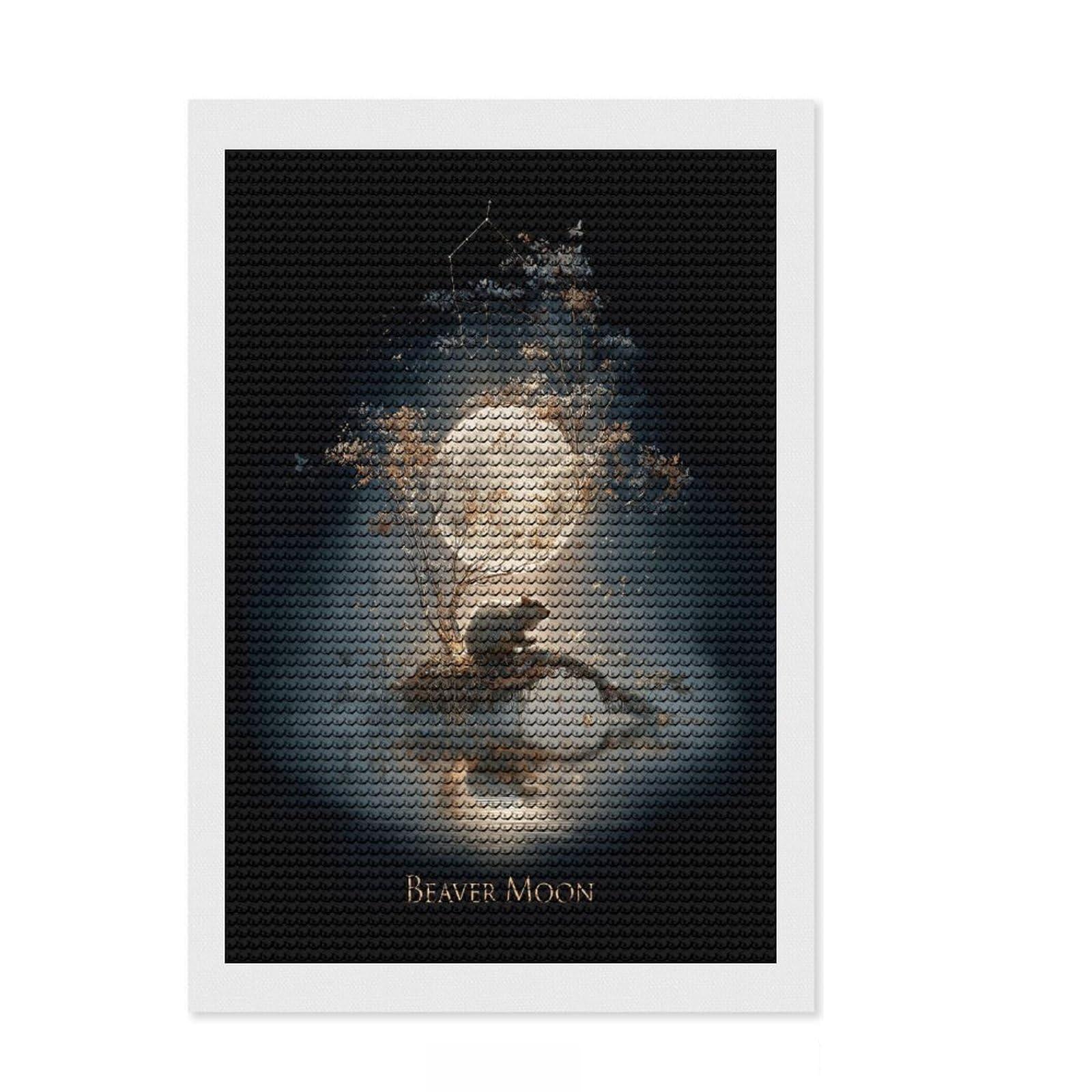 Junmoney Moonlit Beavers Round Drill Diamond Painting 8"x12", for Teens, Good for Quiet Evenings, Aesthetic Room Decor, Holiday Gift Idea