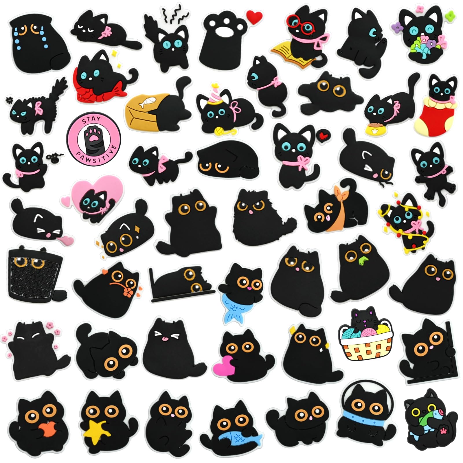Cute Black Cat Backpacks Pins 30-100Piece Paw Print Lapel Brooch Pins Set DIY Funny Cat Dog Button Pin for Clothes Badges
