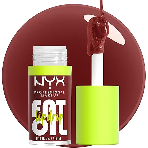 NYX PROFESSIONAL MAKEUP Fat Oil Lip Drip, Moisturizing Lip Oil Gloss, Vegan Tinted Formula, Up to 12 HR Hydration - Inside Scoop (Plum Brown)