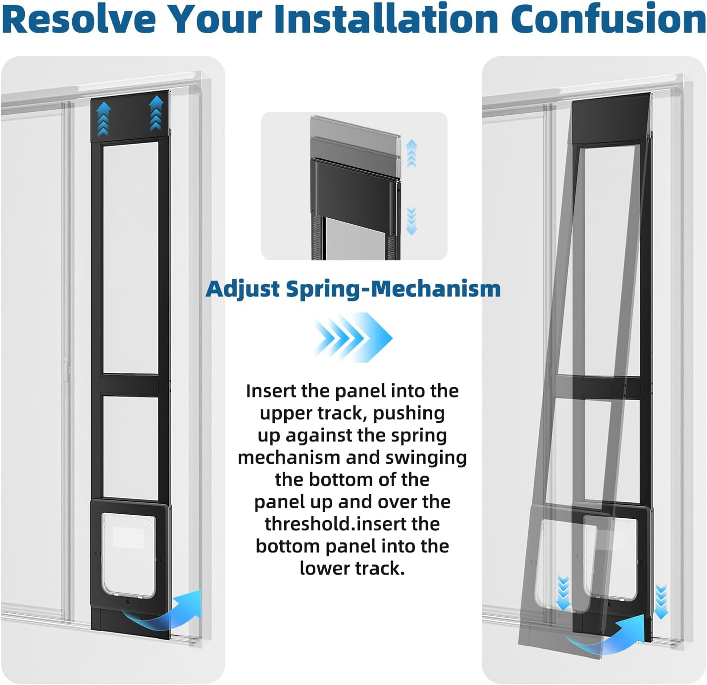 Dog Door for Sliding Glass Door, Magnetic Plastic Flap Sliding Door Pet Insert with Lock, Adjustable Height 74.2”-80.7”, No-Cut Installation for Patio Dog Access(Black M)