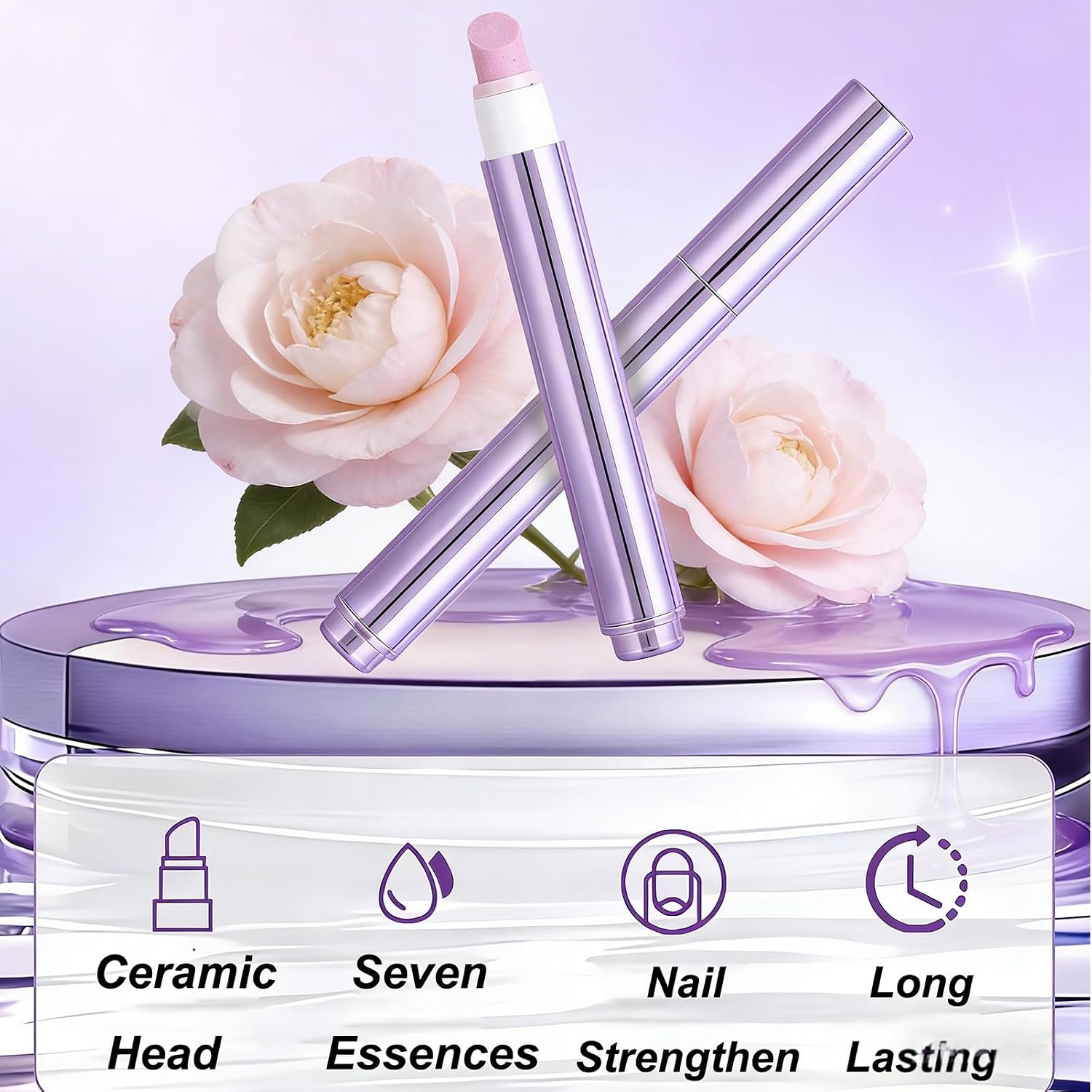 2Pcs 3-in-1 Nail Care Pen, Cuticle Oil Pusher Pen with Ceramic Tip, Nail Oil Pen for Dry Cuticles & Hangnails, Moisturizing Nail Conditioning Pen for Nails & Cuticle
