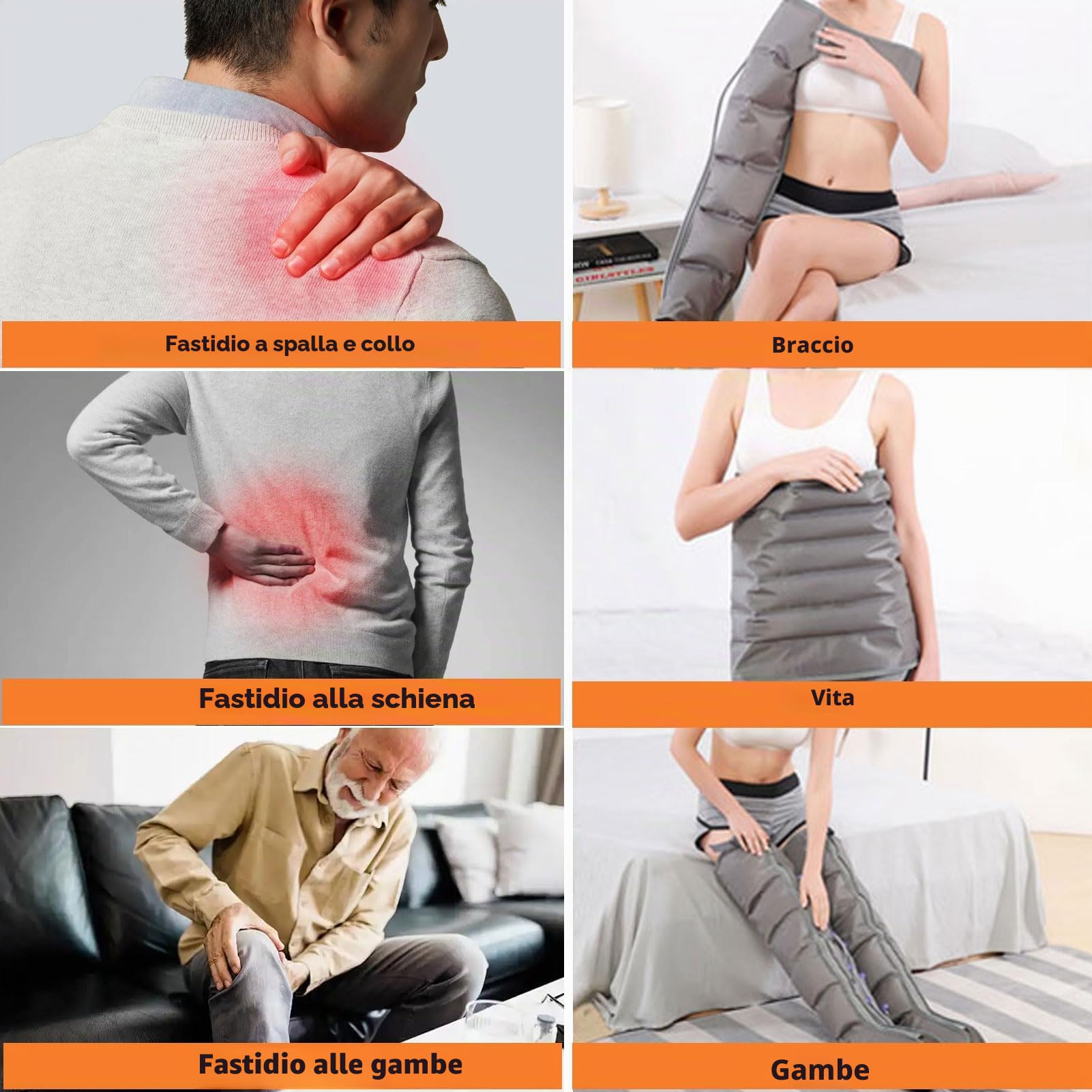 Pressoterapia per Casa per gambe e addome, Massaggiatore Elettrico a Compressione d'Aria, 6 Camere D'aria Pressoterapia Linfodrenaggio Con Funzione Di Cronometraggio, Grigio