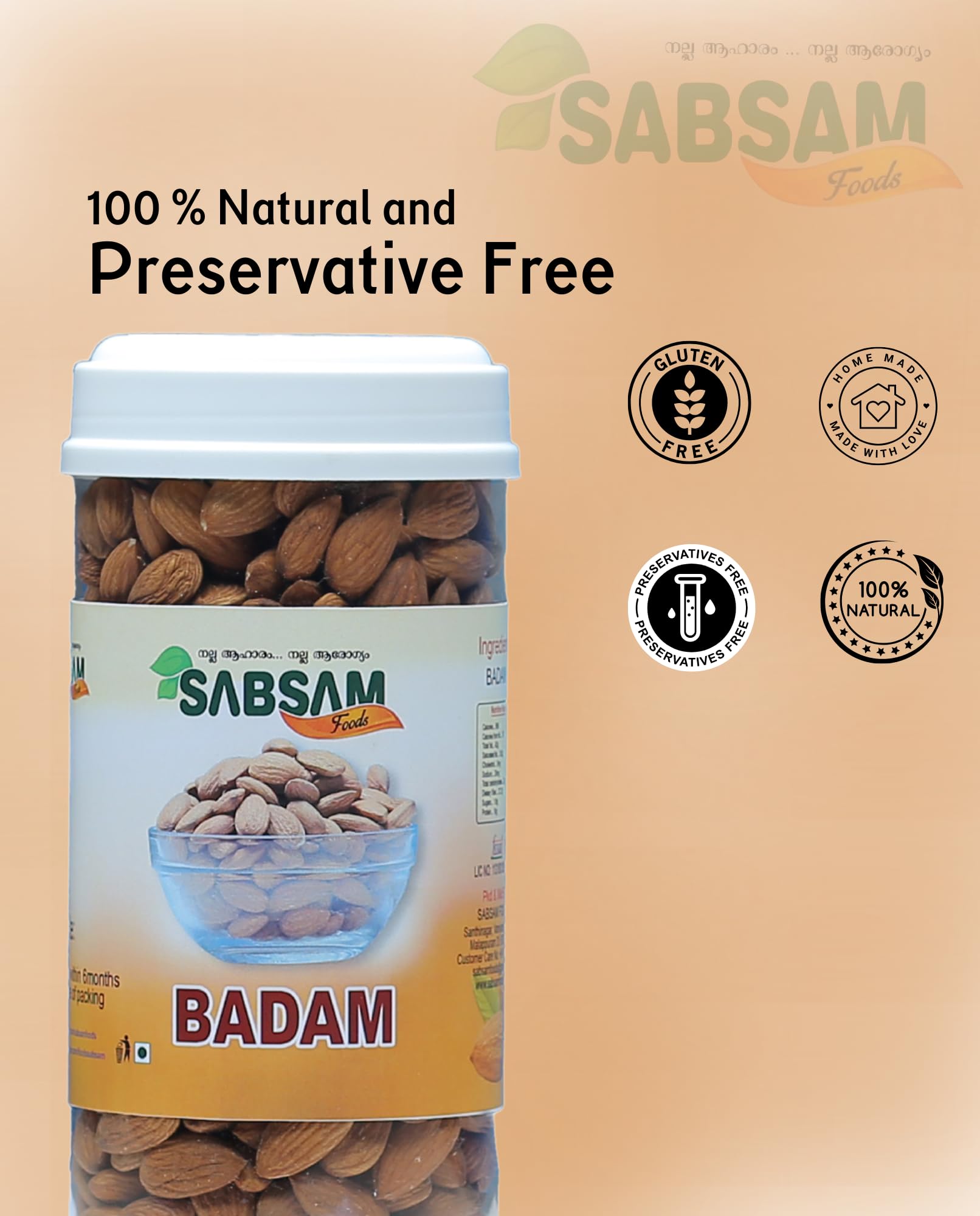 SABSAM FOODS ALMONDS|THE POWER HOUSE OF HEALTH|PACK OFF 400gm