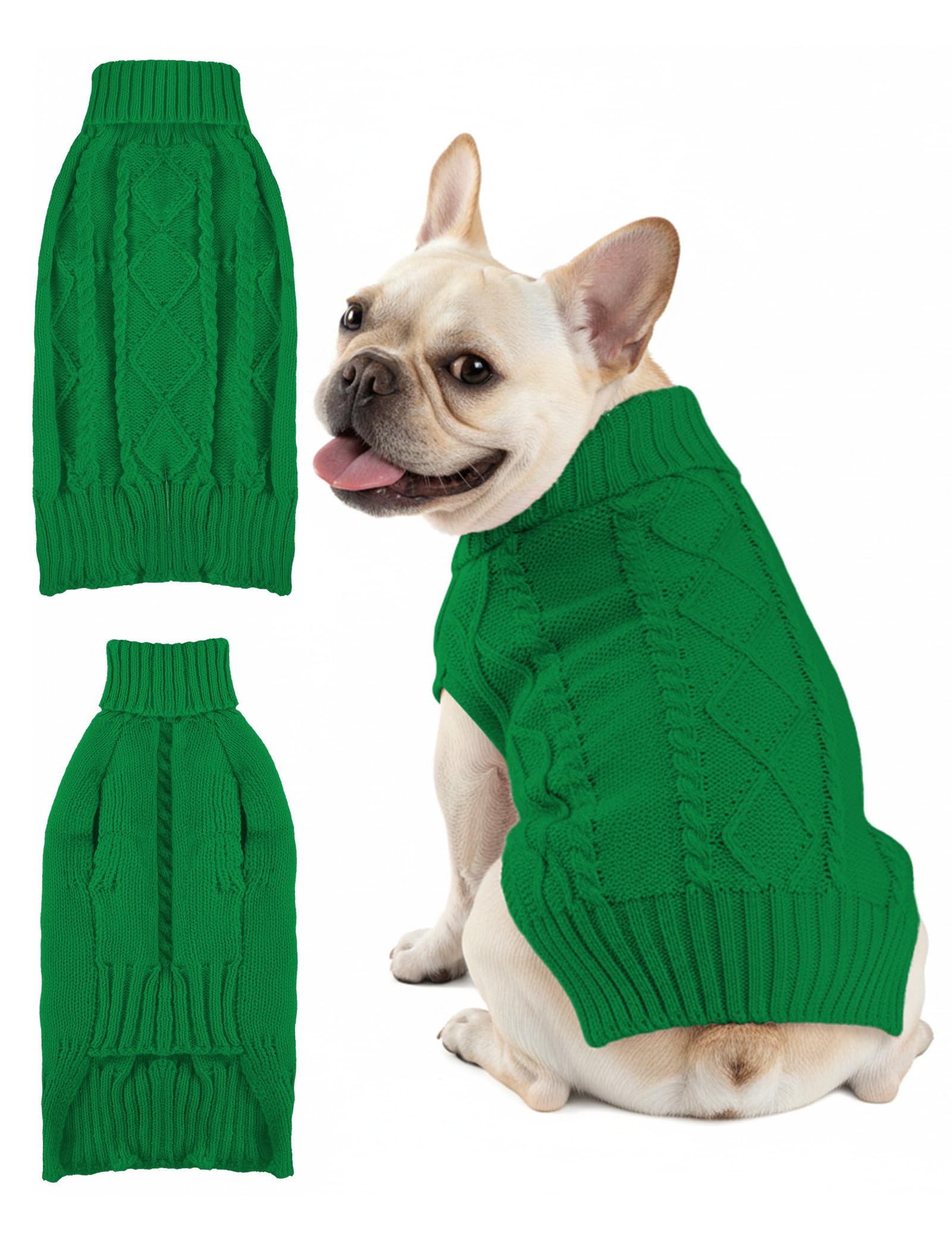 Dog Sweaters for Small Medium Large Dogs Cats, Soft Warm Turtleneck Pullover Solid Cable Knit Fleece Stretch Pet Clothes,Classic Fuzzy Coat for Puppy Girl Boys for Fall Winter Cold Weather