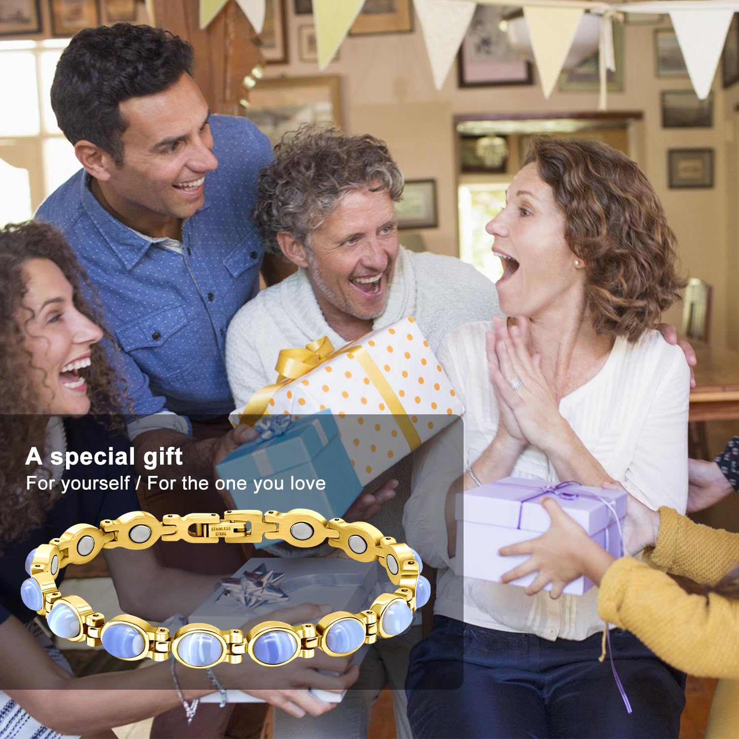 Pulsera magnética para mujer, pulsera magnética de titanio ultrafuerte, regalo con herramienta de extracción (3500 gauss)