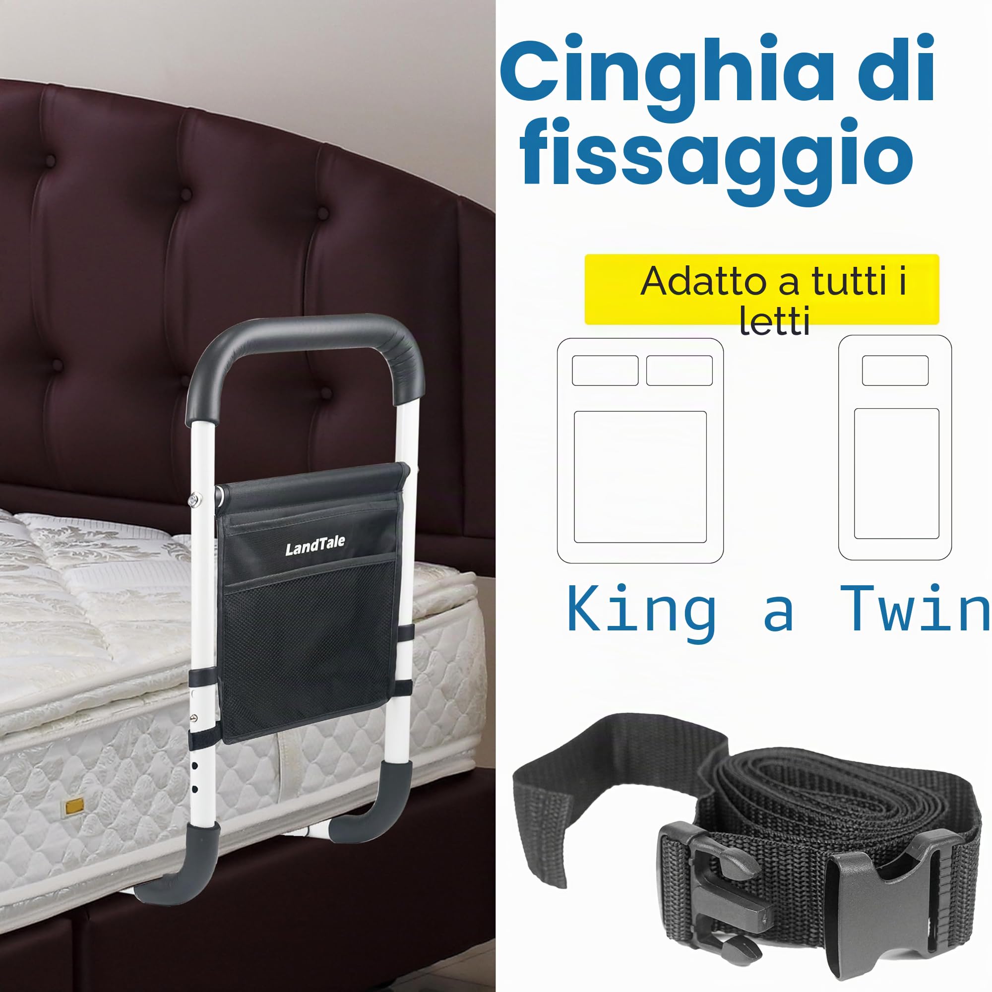 Binari di assistenza per letto regolabili con borsa, maniglia di sicurezza, prevenzione delle cadute, maniglioni per letto, canne da letto, per anziani, adulti, anziani, disabili, per letto