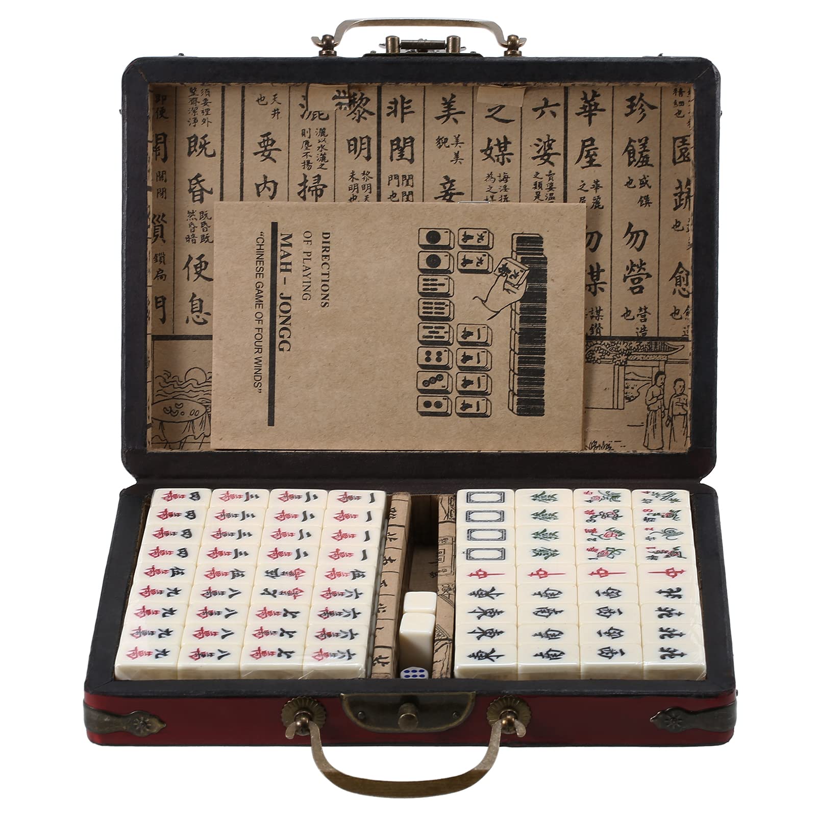 Coffret de Mahjong Portable avec étui Rangement en Bois Jeu Pratique pour Les déplacements Loisirs Famille