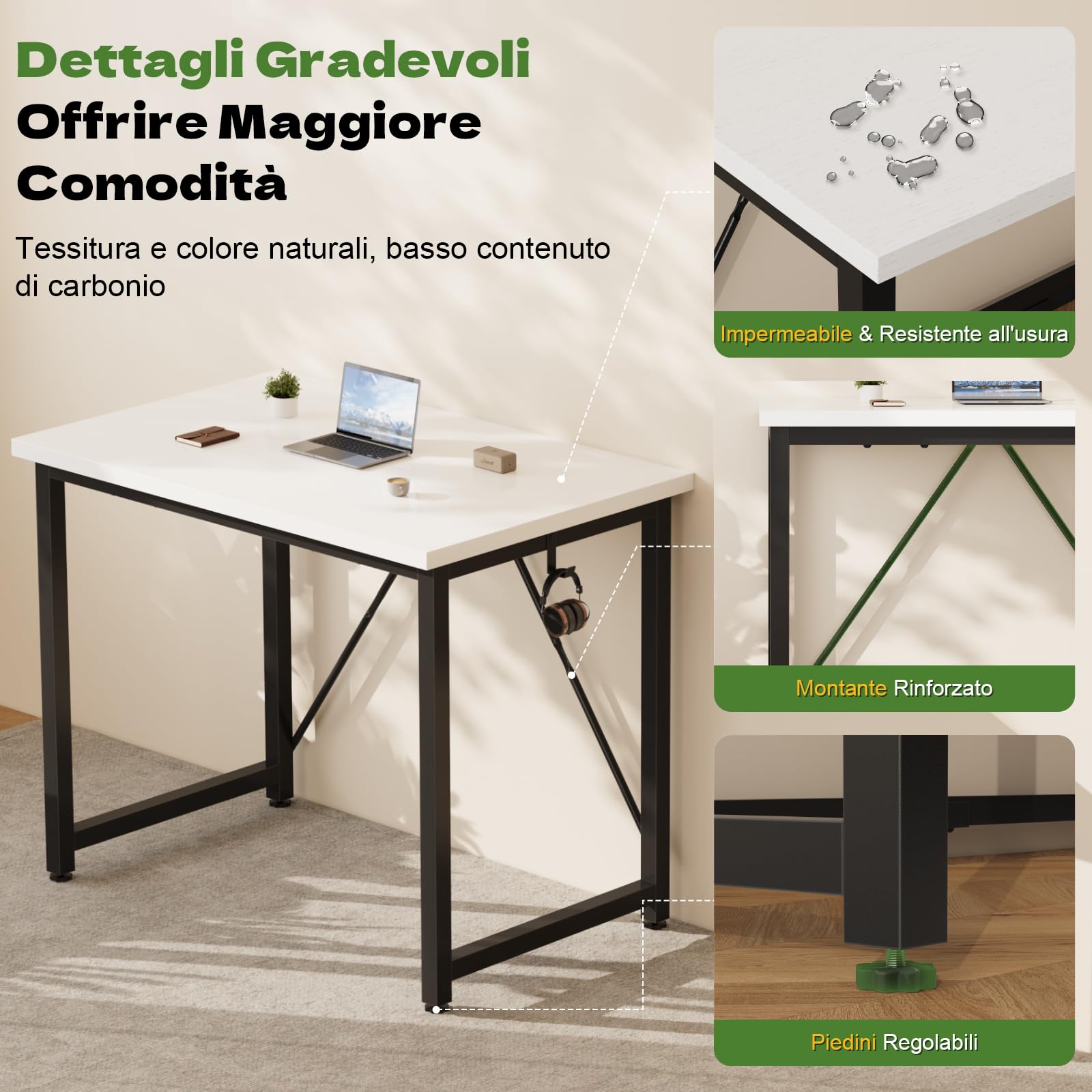 Devoko Scrivania per computer e laptop, stabile, da 80 cm, dal design moderno, semplice e compatto, per ufficio, studio, camera da letto, bianco