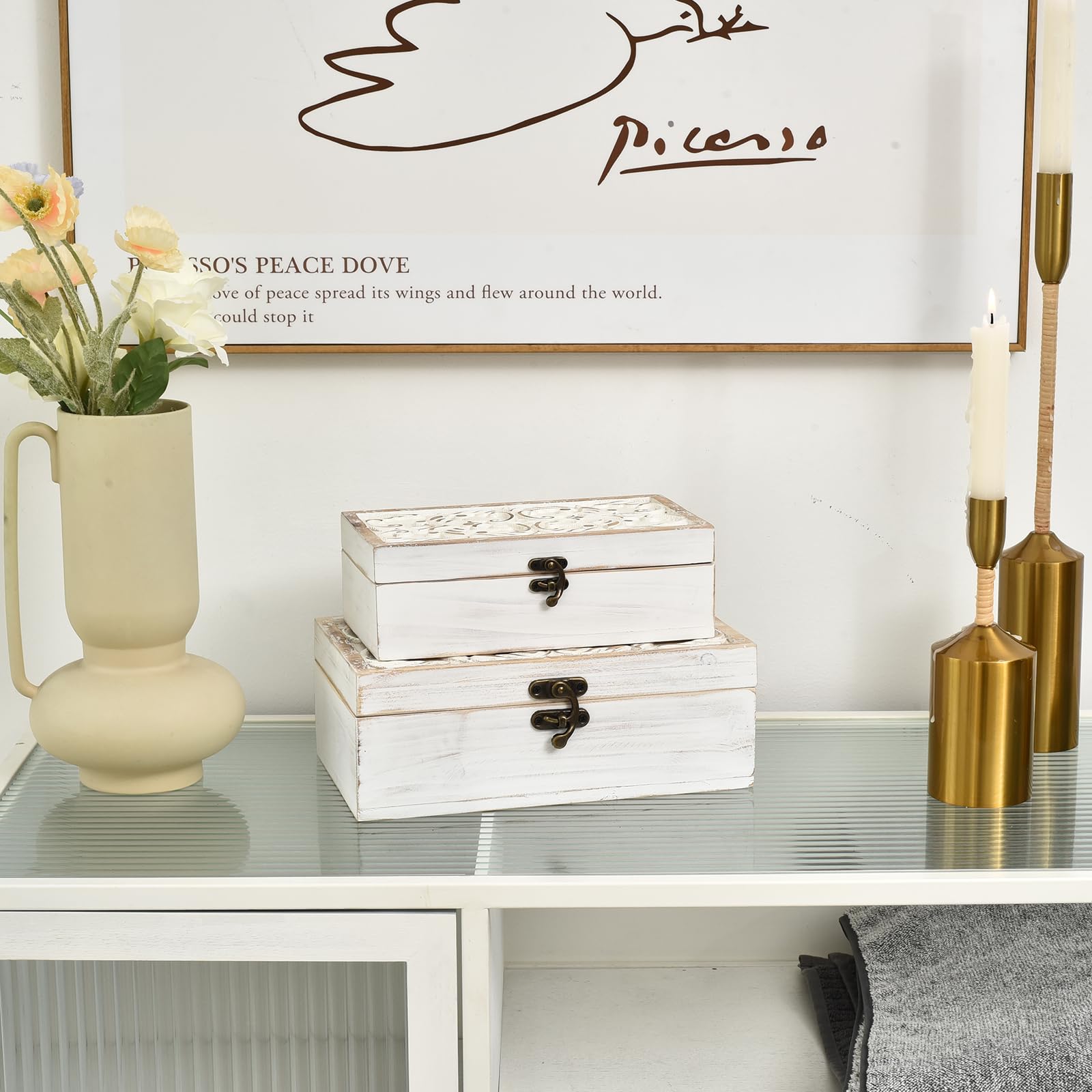 Amazon.com: DECOR4SEASON White Wooden Storage Box Set of 2