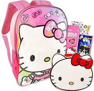 Backpack with Lunch Box Set - Bundle with 15” Hello Kitty Backpack, Lunch Bag, Stickers, More | Hello Kitty Backpack for School