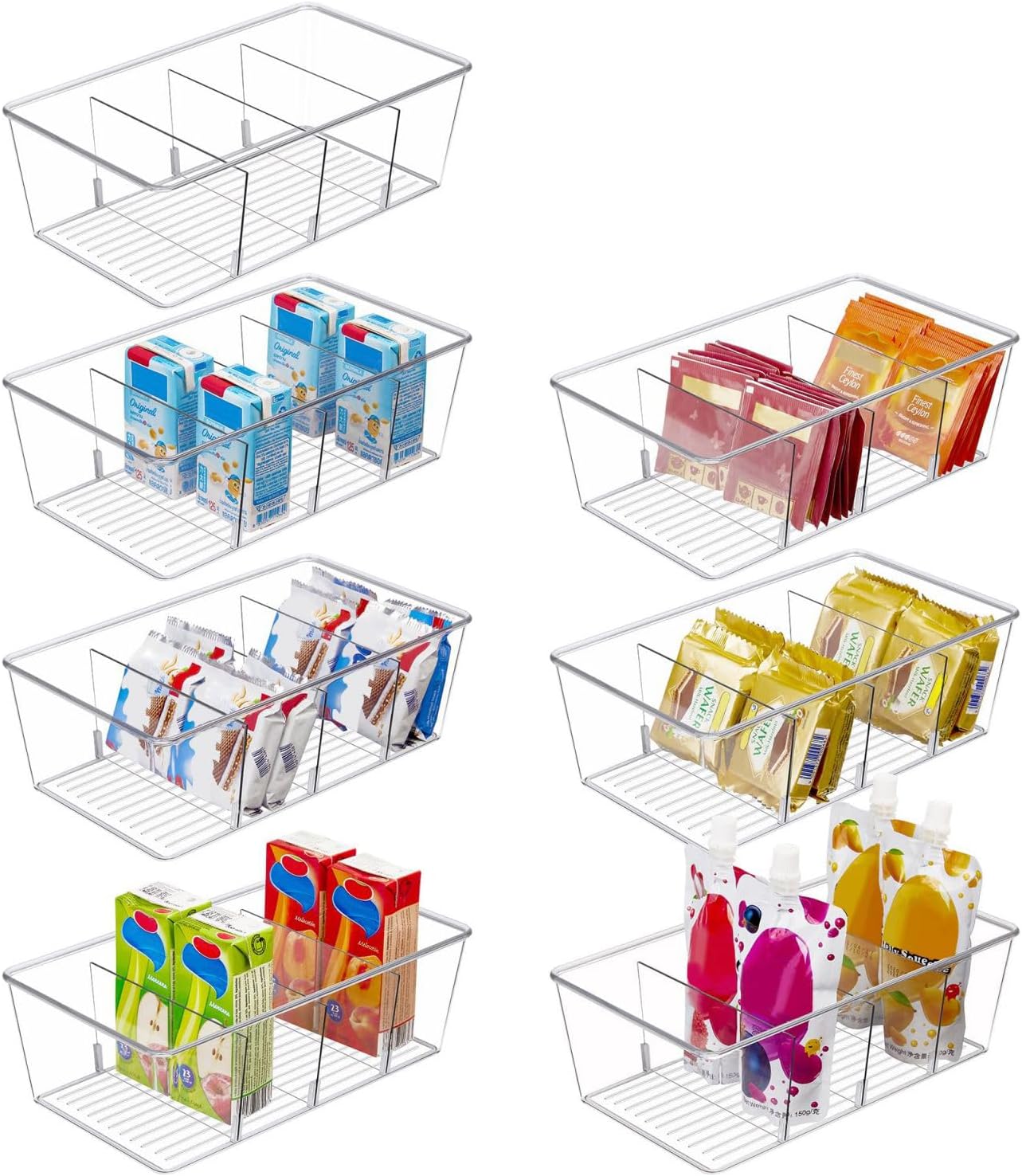 Pantry Organizers and Storage,Kitchen Organizers and Storage for Fridge,Drawer and Refrigerator – Spice Organization for Cabinet,Clear Plastic Stackable Organizer Bins with 3 Dividers (7 Pcs) Pantry Organizers and Storage,Kitchen Organizers and Storage for Fridge,Drawer and Refrigerator – Spice Organization for Cabinet,Clear Plastic Stackable Organizer Bins with 3 Dividers (7 Pcs)