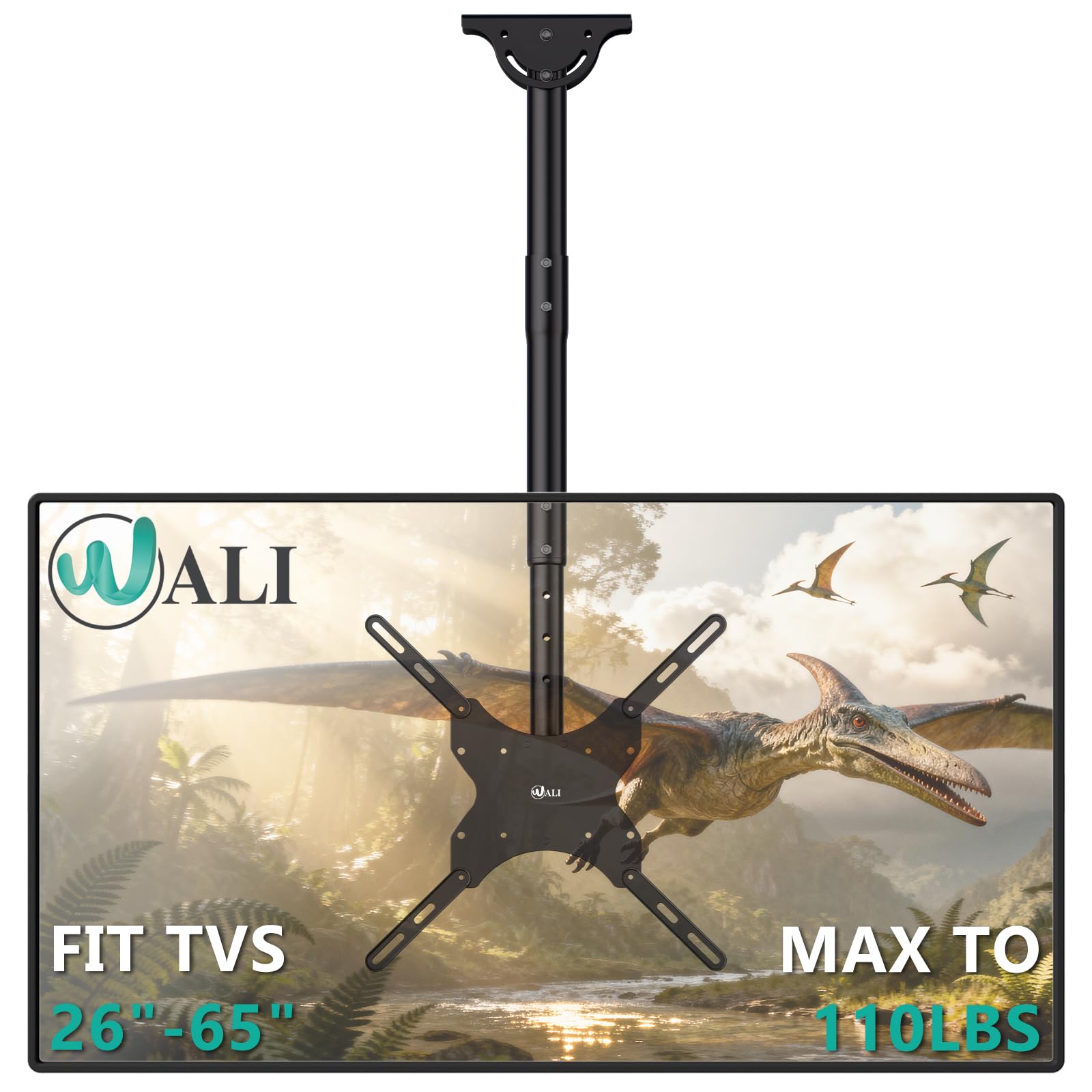 WALI Ceiling TV Mount for 26-65 Inch LCD LED OLED 4K TVs, Hanging Pole Ceiling Mount TVs Bracket Up Down, TV Mounts for Gym Patio Gazebo, up to 110lbs, Max VESA 400x400mm (CM2665), Black