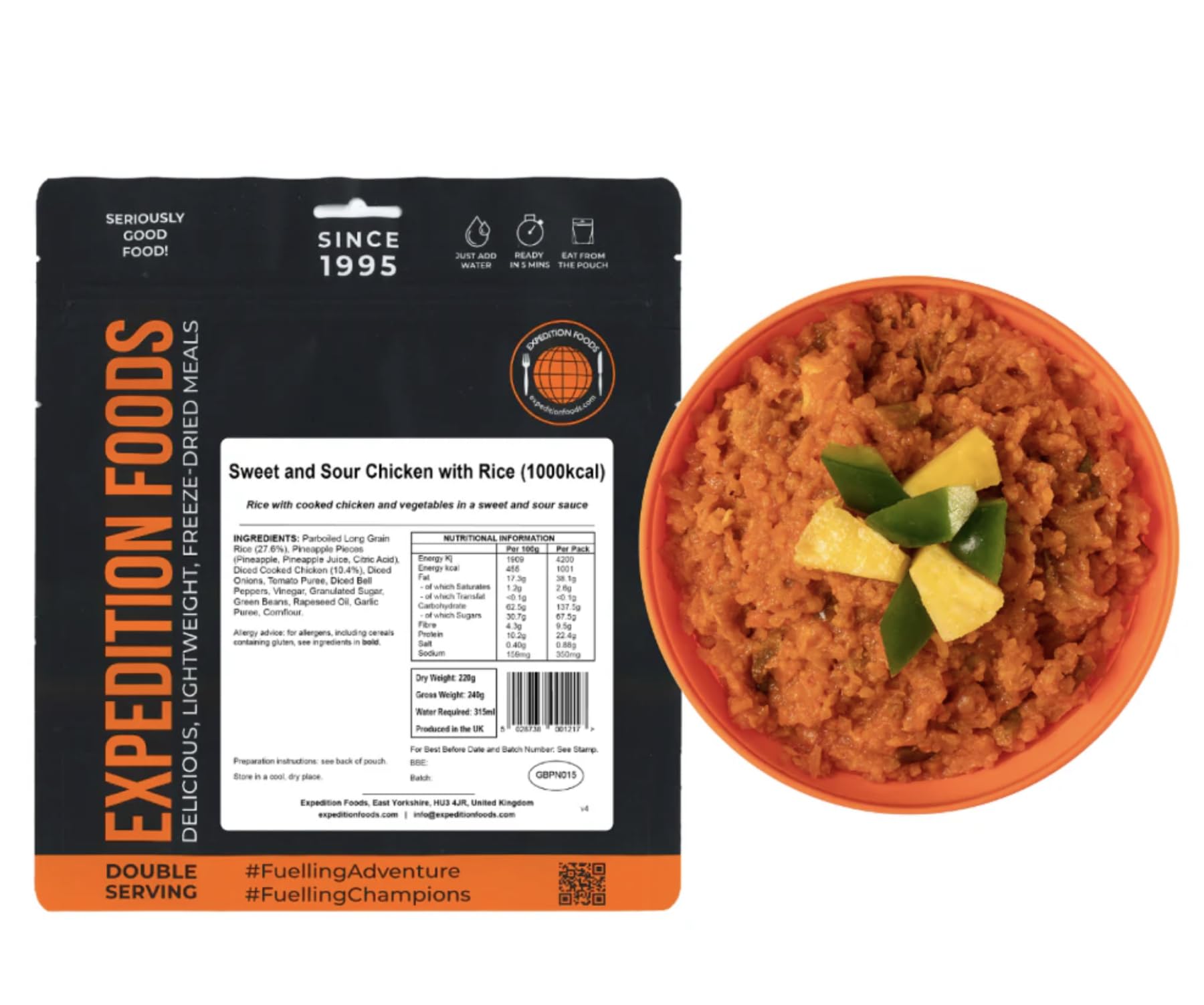 EXPEDITION FOODS Sweet and Sour Chicken with Rice (Double Serving / 1000KCAL) | Freeze-Dried Camping & Hiking Food