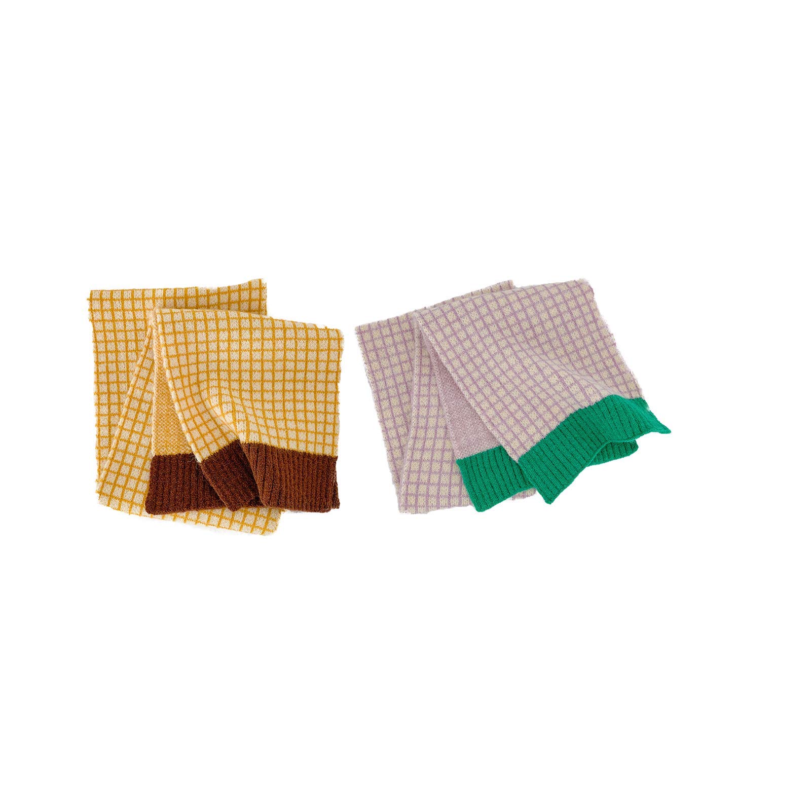 Cntqiang Winter Scarfs for Kids Knitted Plaid Scarves Thicken Warm Children Shawl Neckerchief 2Pcs (A)