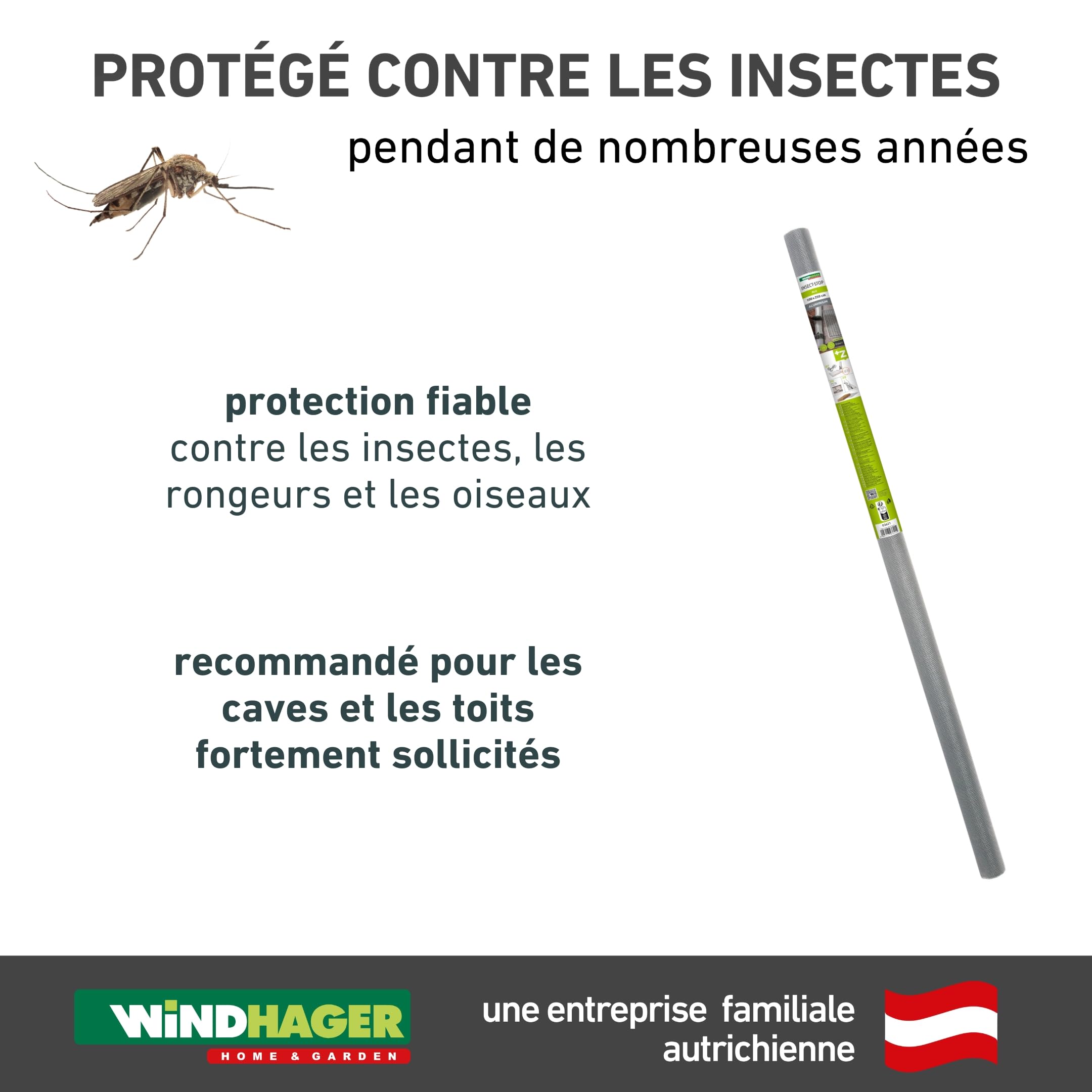 Windhager moustiquaire aluminium 120x250 cm, toile anti moustique argent pour fenêtre et porte, grille de protection insectes, maille fine résistante, découpe facile, 03623