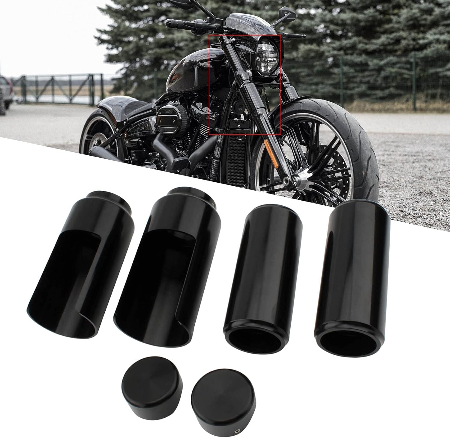 Black Full Fork Cover Fork Boot Set For 18+ Harley Softail Breakout FXBR FXBRS