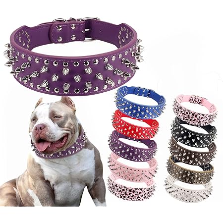 Buy Woofy PU Leather Adjustable Spiked Studded Dog Collar 3" Wide Pitbull Boxer Mastiff, Sharp Spiked Studded Dog Leather Collar For Large Pet Dog Online At Low Prices In India - Foto 10