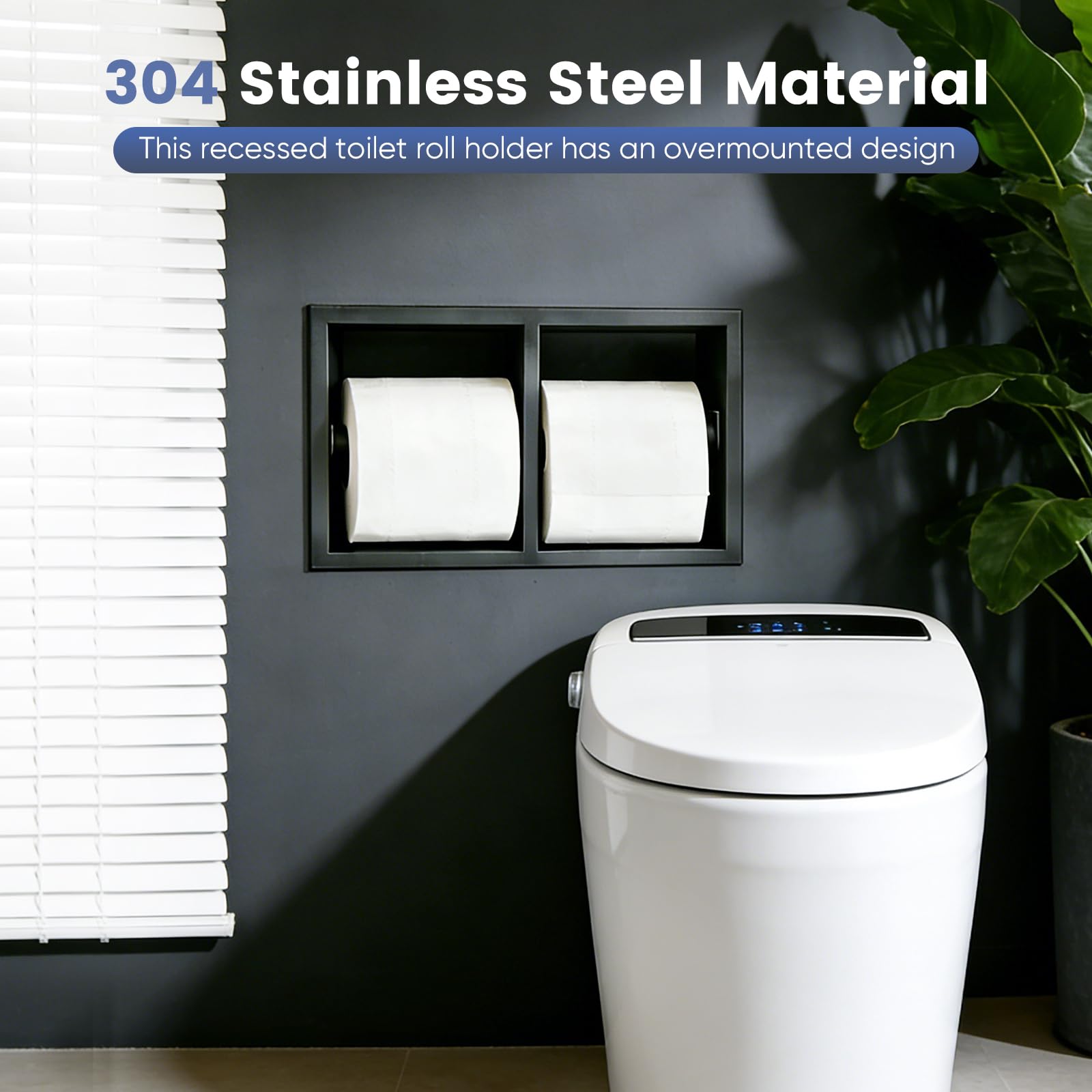 Portarrollos Papel Higiénico Empotrado, Acero Inoxidable 304 Portarrollos Grueso Mueble Baño Nicho Pared 31×15×10Cm con Borde Enrollado 1 Cm Estante Pared Papel Higiénico (Negro, A)