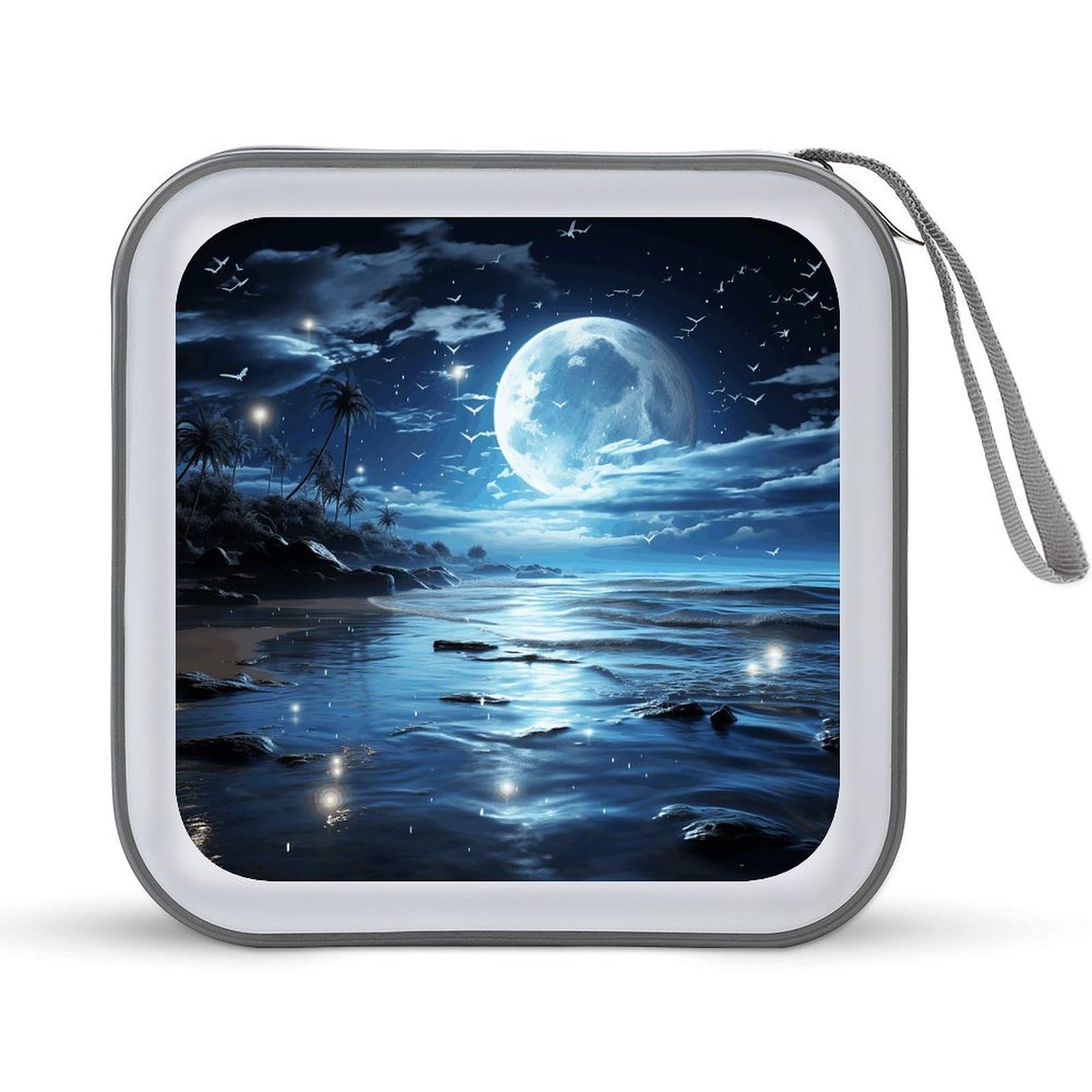 VstaDank Moon Over Ocean 40 Capacity CD Case with Zipper Disc, Portable Hard Plastic CD Storage Organizer, Wallet Organizer, Home DVD Organizer